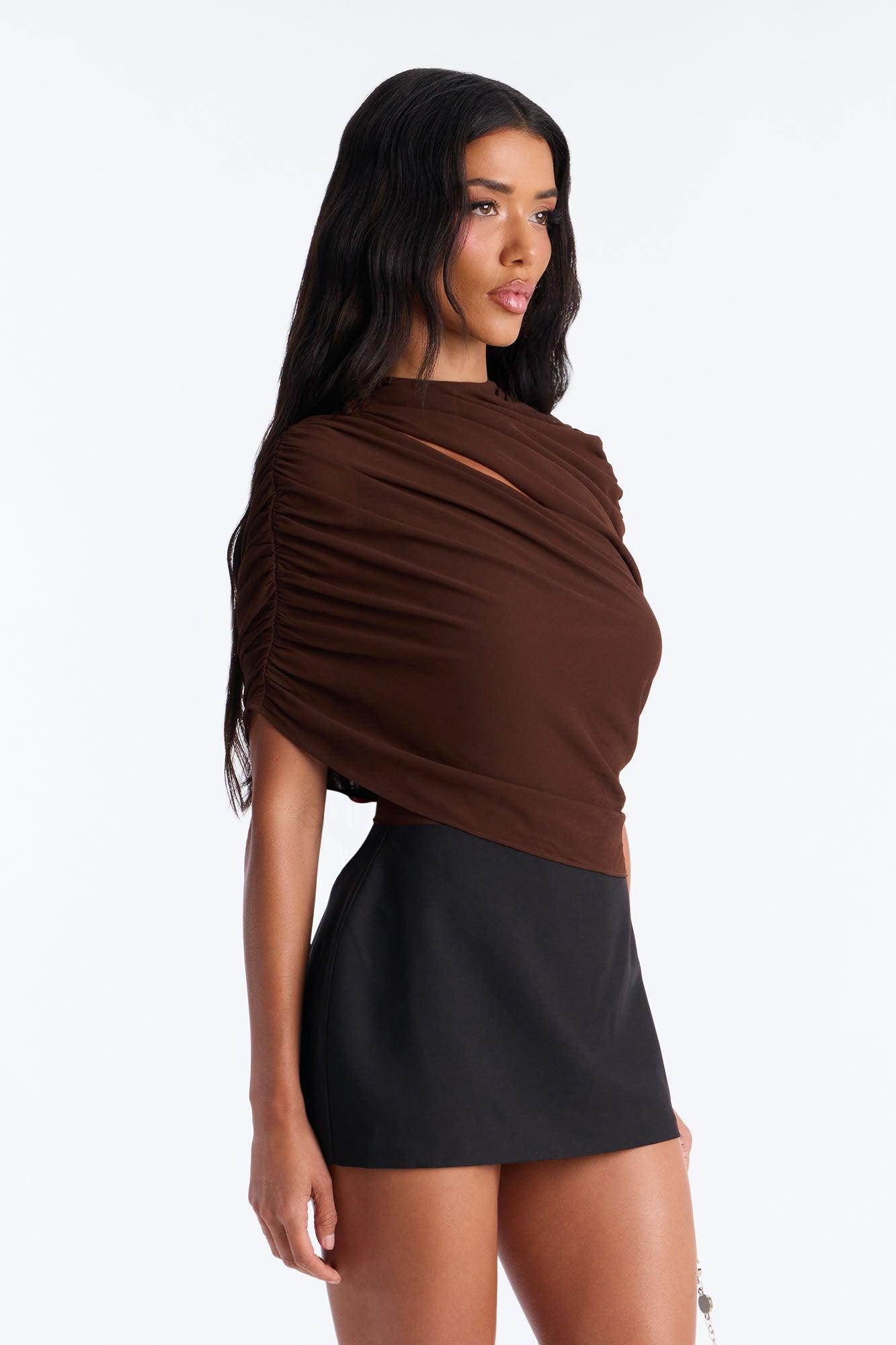 Everyday Confidence Draped Chiffon Bodysuit - Chocolate Female Product Image