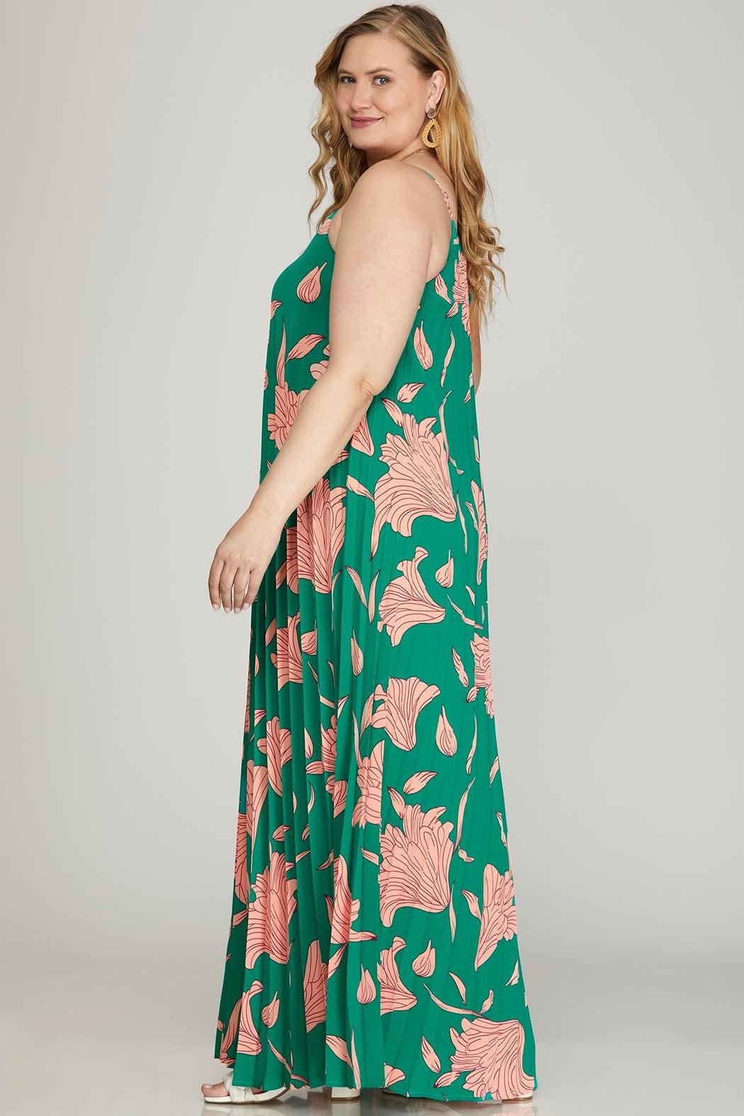 Pleated Woven Floral Print Maxi Dress Product Image