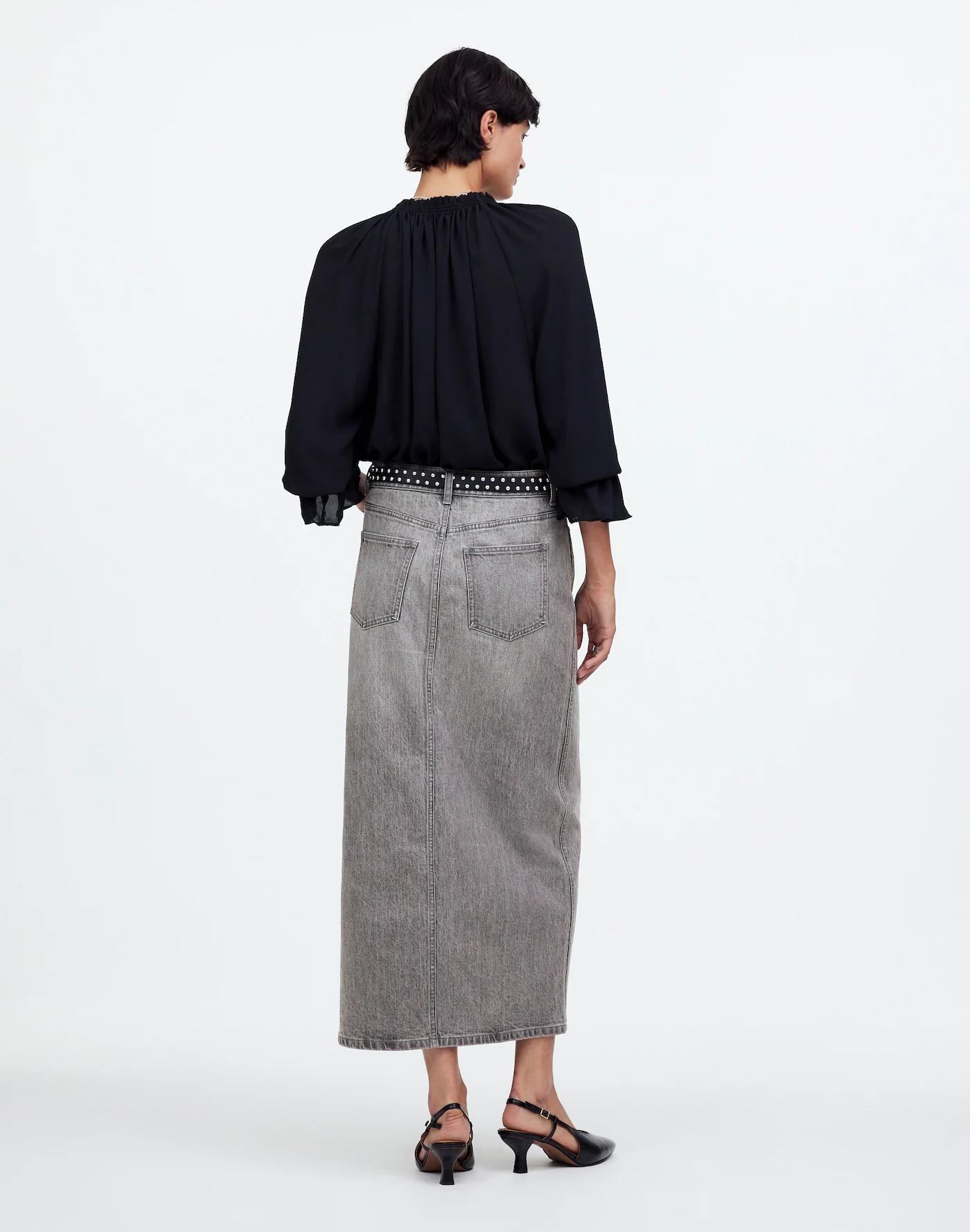 Denim Side-Slit Midi Skirt in Hallandale Wash Product Image