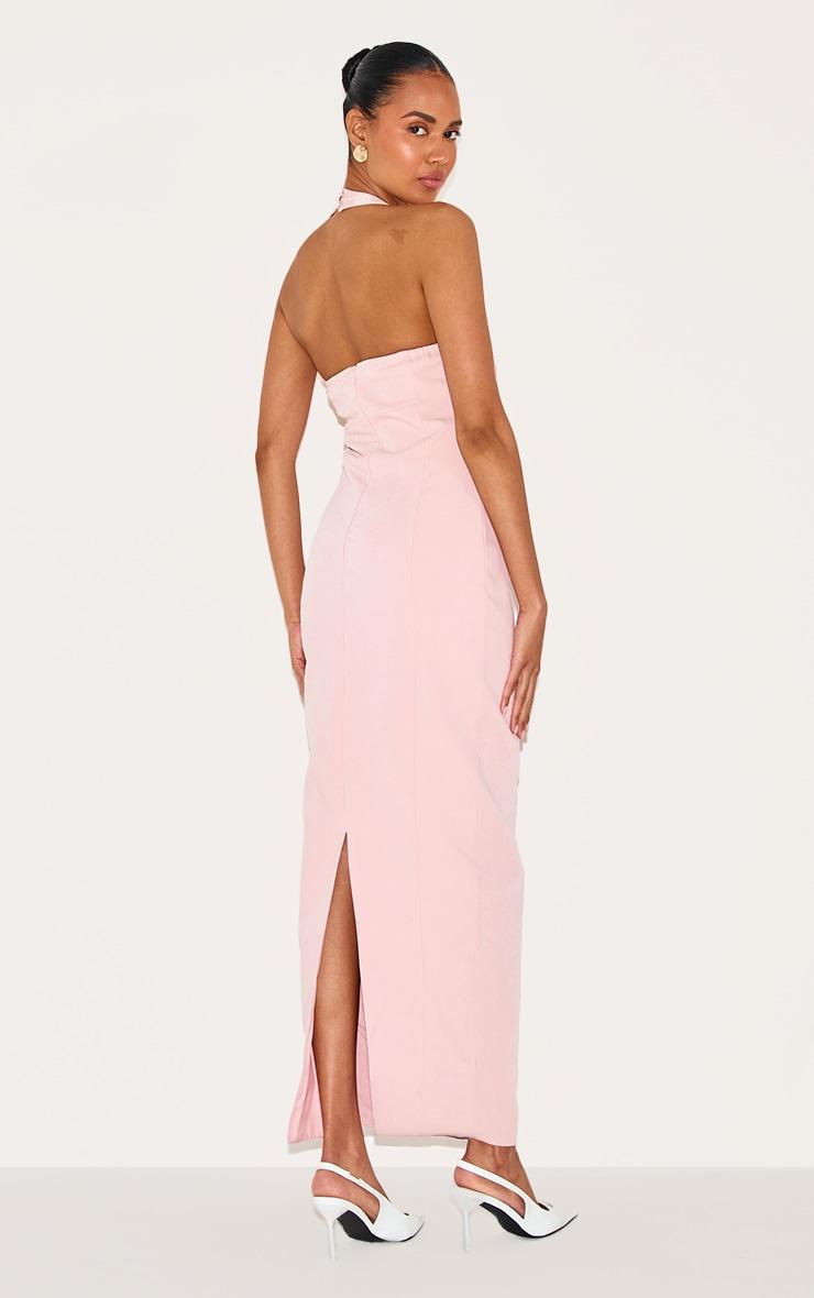  Dusty Pink Woven Halter Button Maxi Dress Product Image