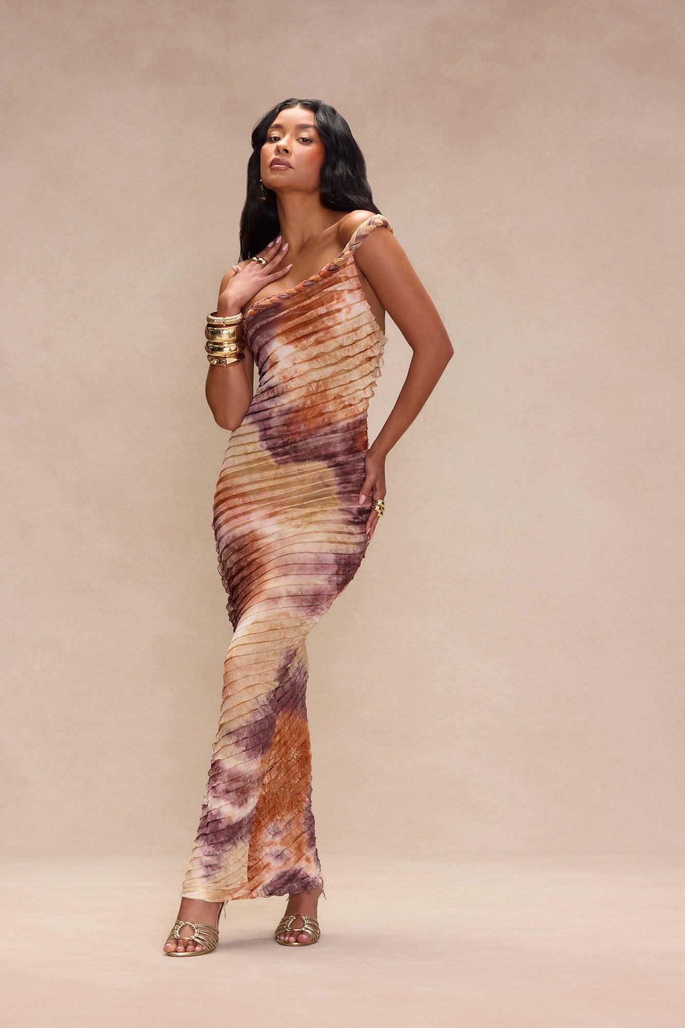Maylee Textured Maxi Dress - Brown Combo Product Image