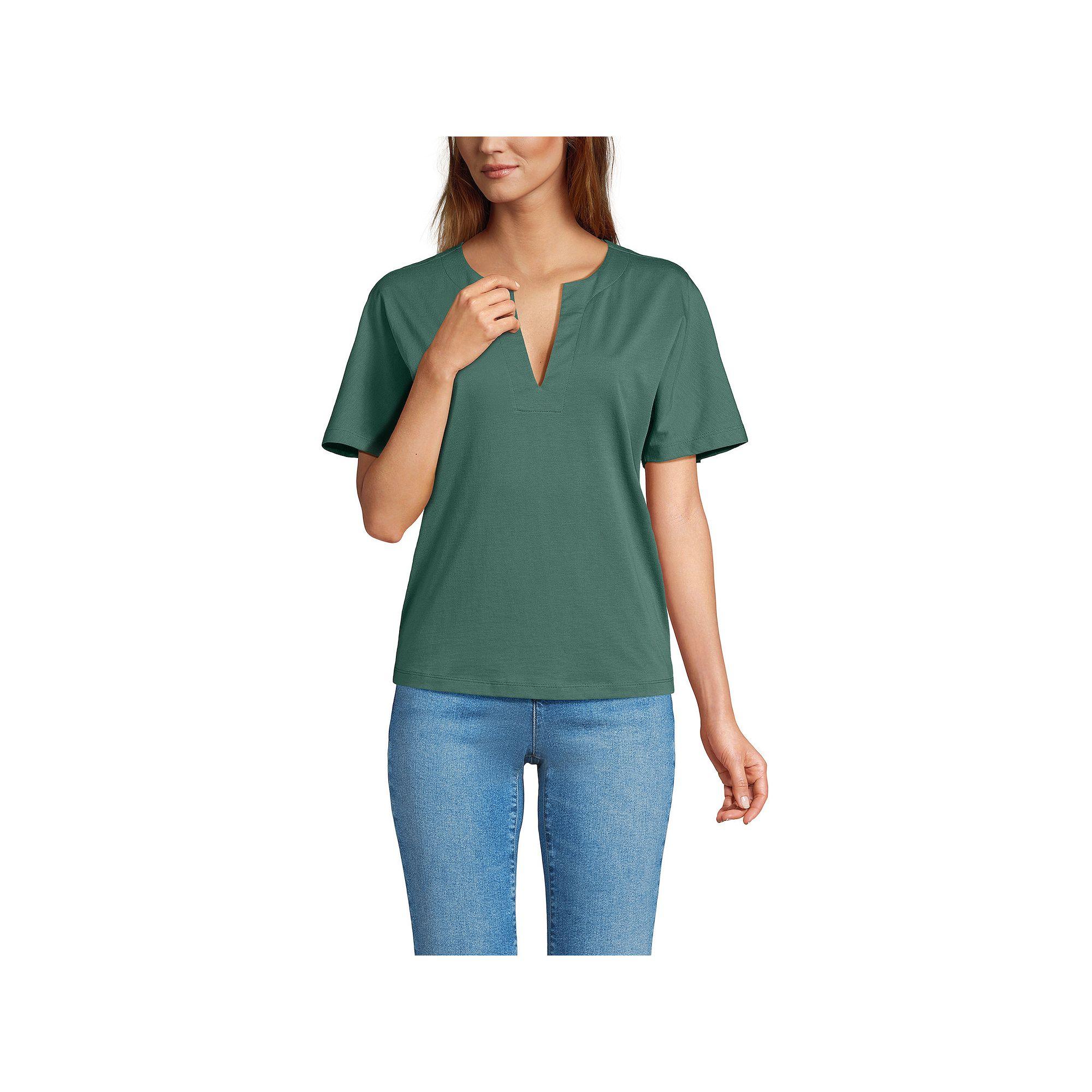 Women's Lands' End Short Sleeve Supima Notch Neck T-shirt,  Product Image