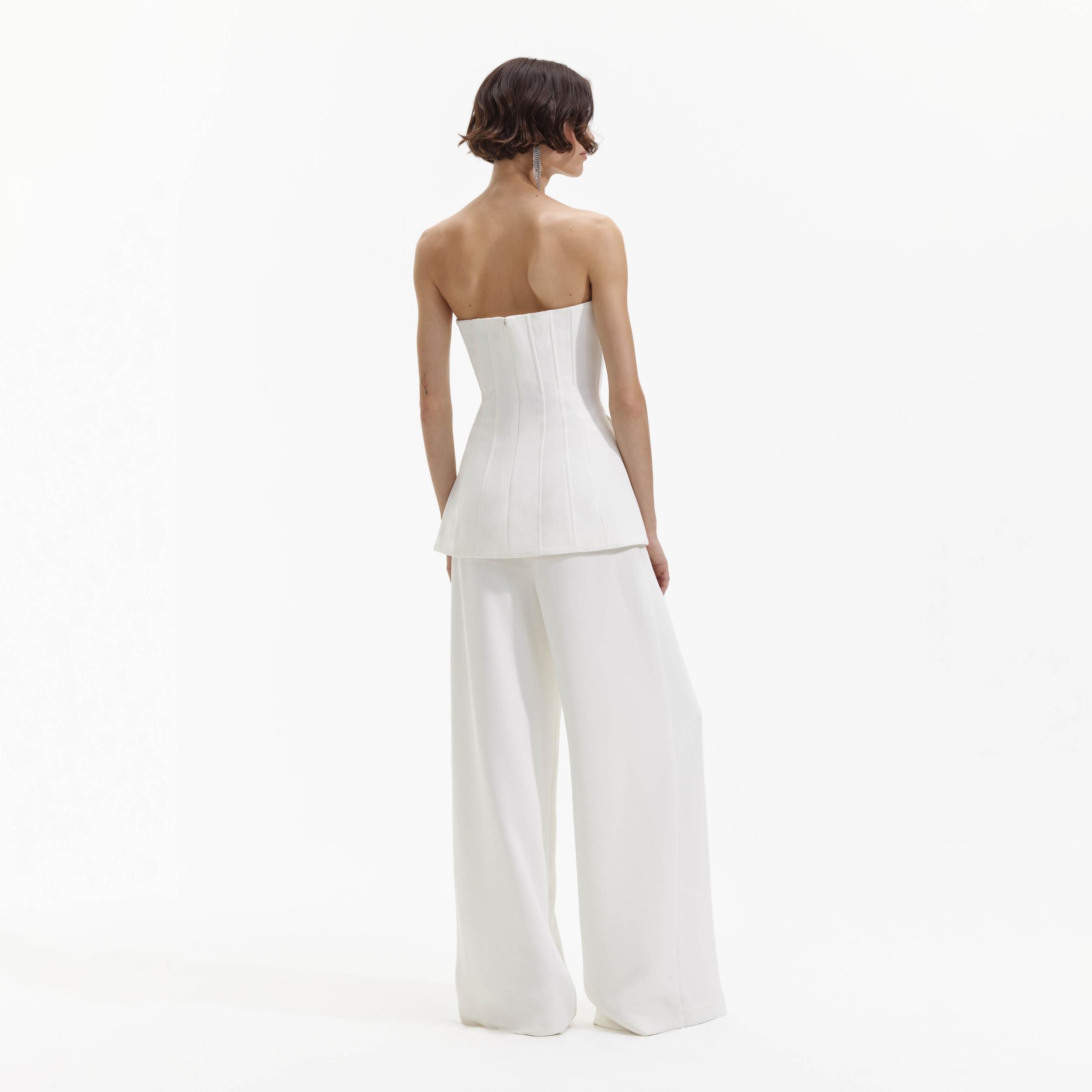 White Bandeau Crepe Jumpsuit Product Image