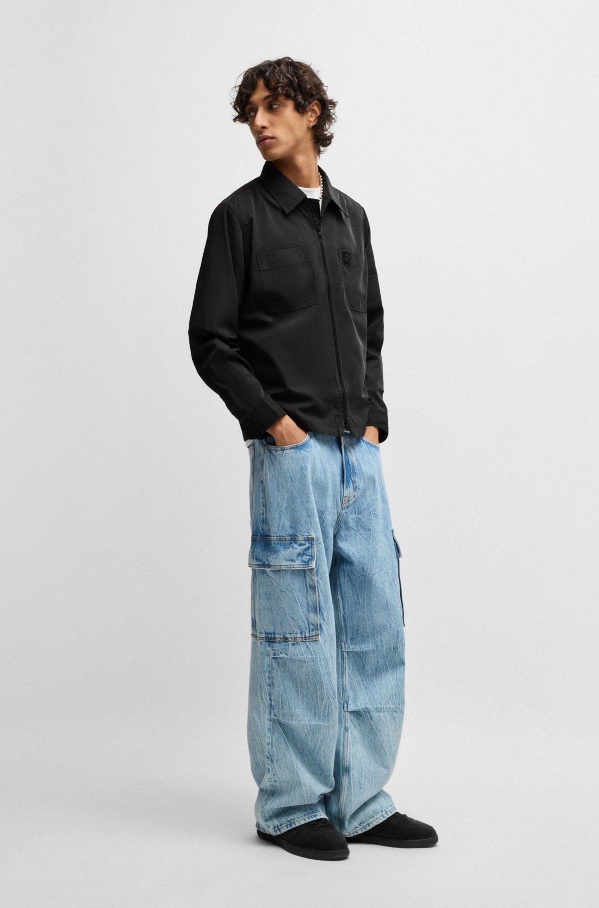 Oversize-fit zip-up shirt with stacked logo trim Product Image