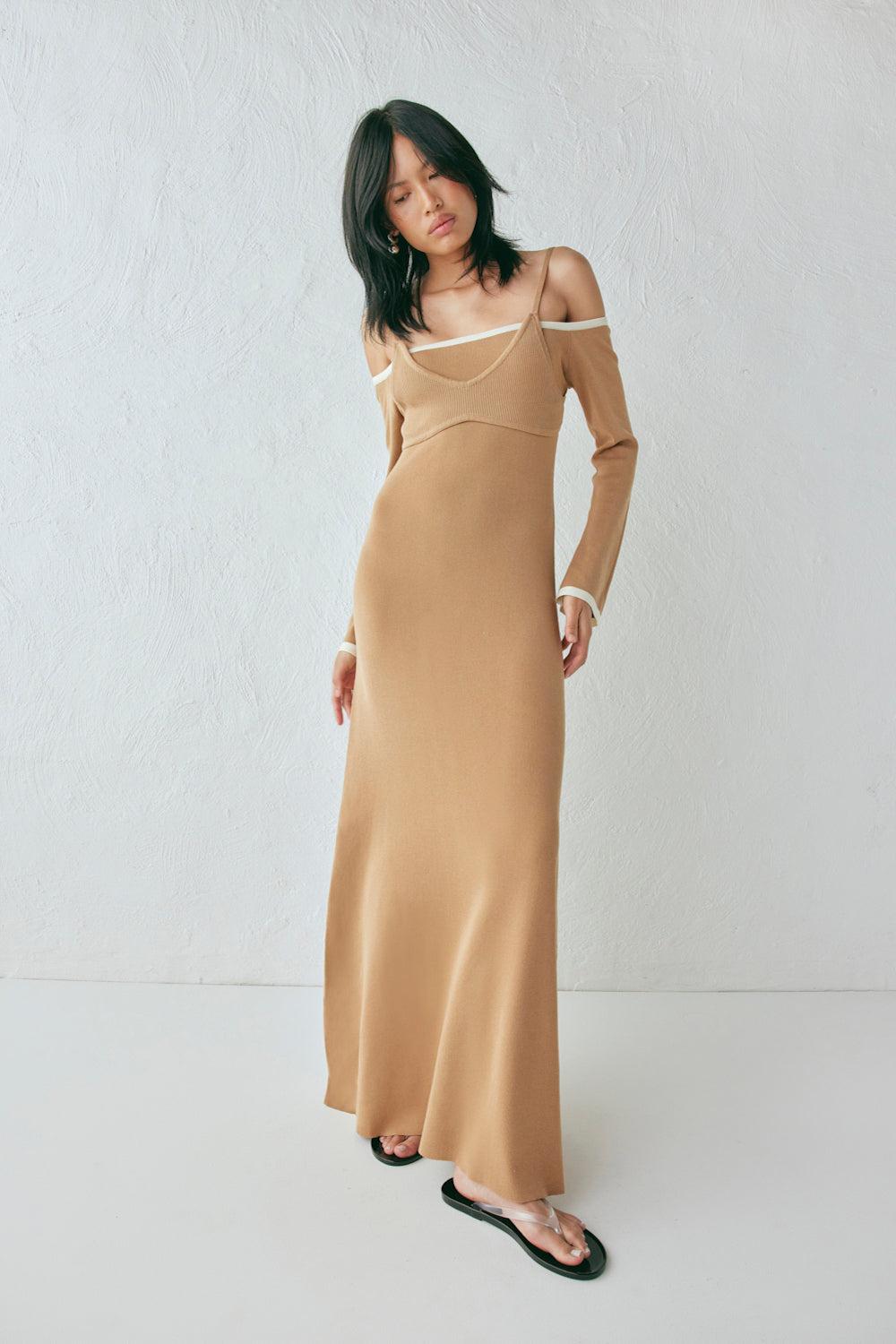 Marlee Knit Maxi Dress Tan Product Image