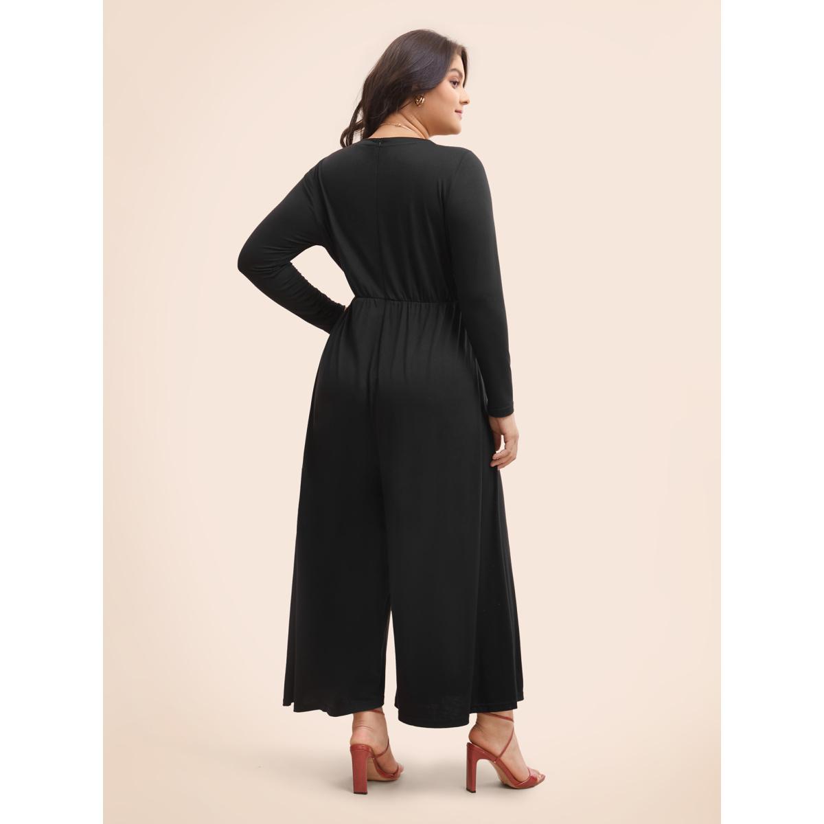 Plus Size Black Crew Neck Crochet Lace Cut Out Jumpsuit Women Resort Long Sleeve Round Neck Vacation Loose Jumpsuits BloomChic 22-24/3X Product Image