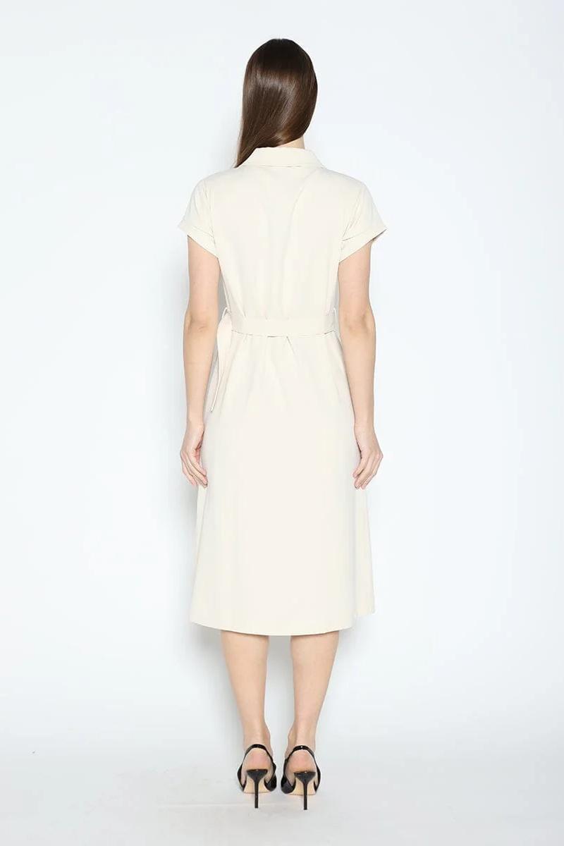 Short Sleeve Button Down H-Line Belted Dress Product Image