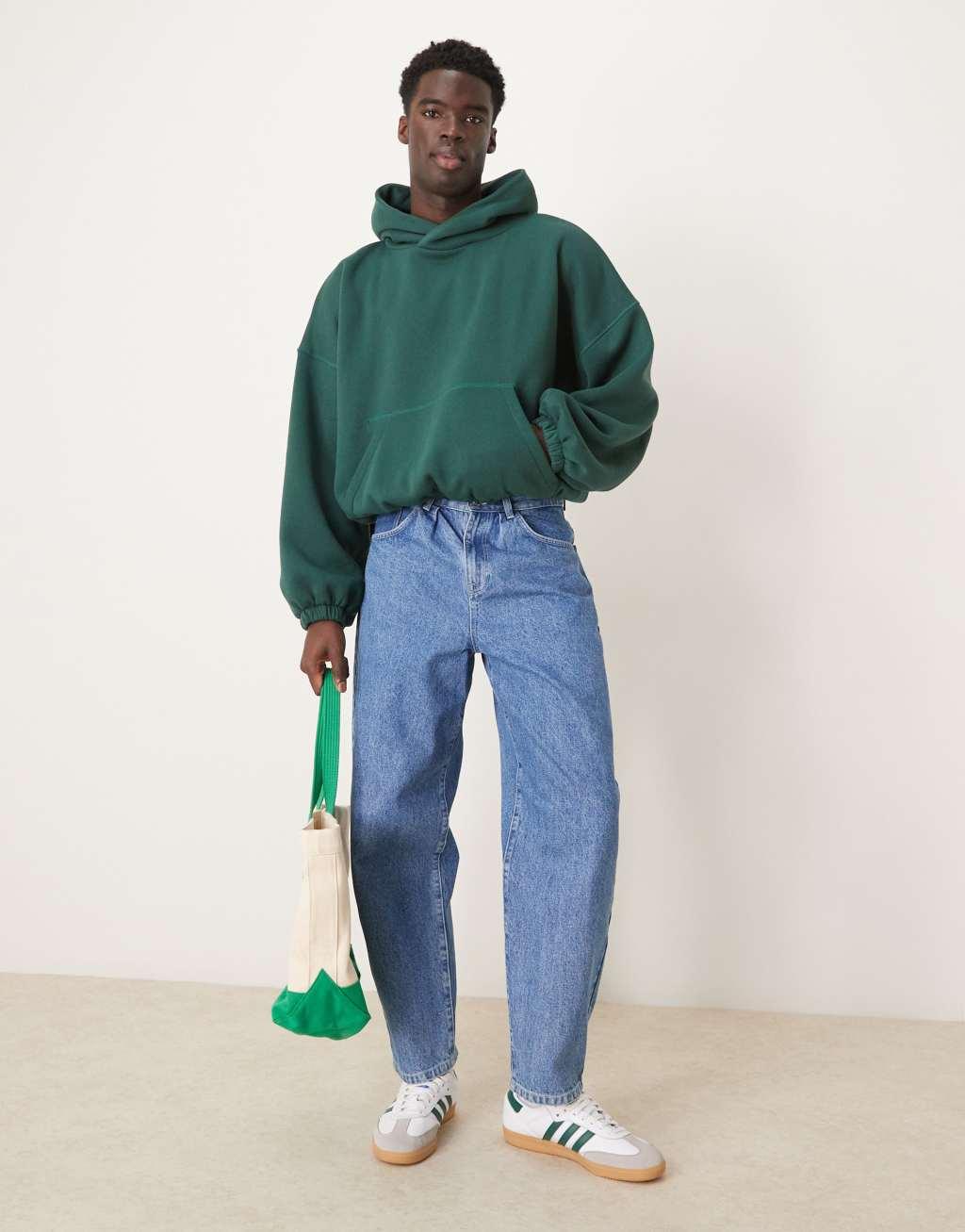 ASOS DESIGN extreme oversized boxy hoodie with underarm panels in dark green Product Image