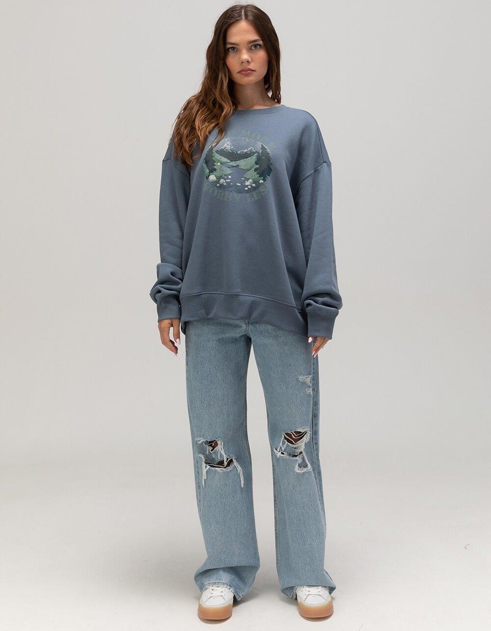 TENTREE Hike More Womens Oversized Crewneck Sweatshirt - BLUE Product Image