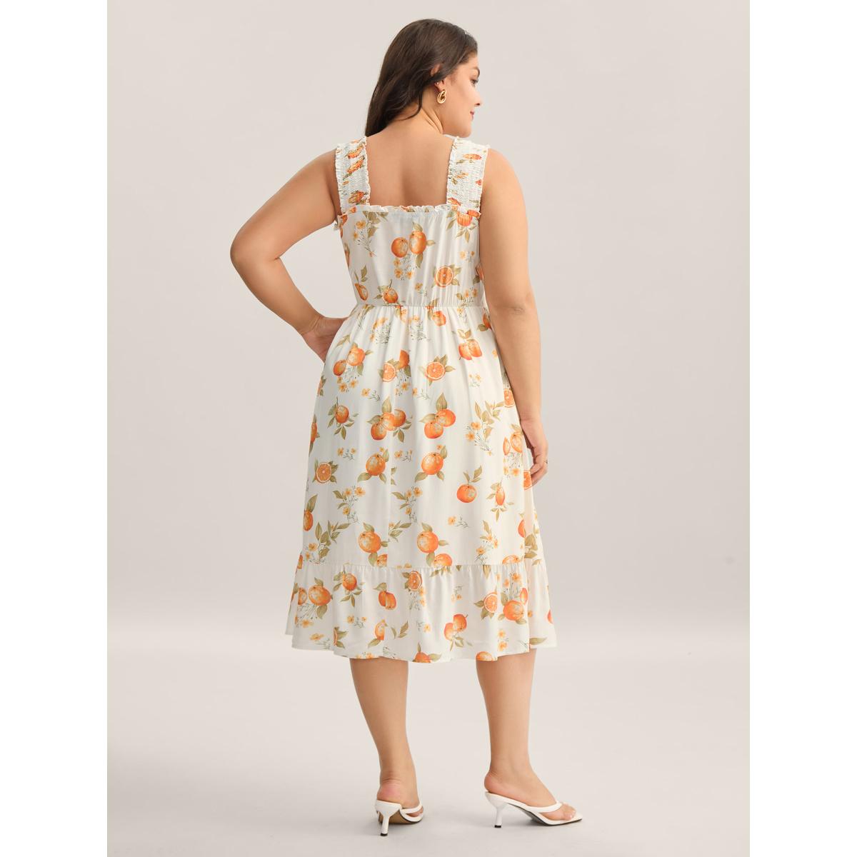 Plus Size Citrus Print Shirred Pockets Midi Dress Originalwhite Women Timeless Non Sleeveless Curvy BloomChic 12/L Product Image