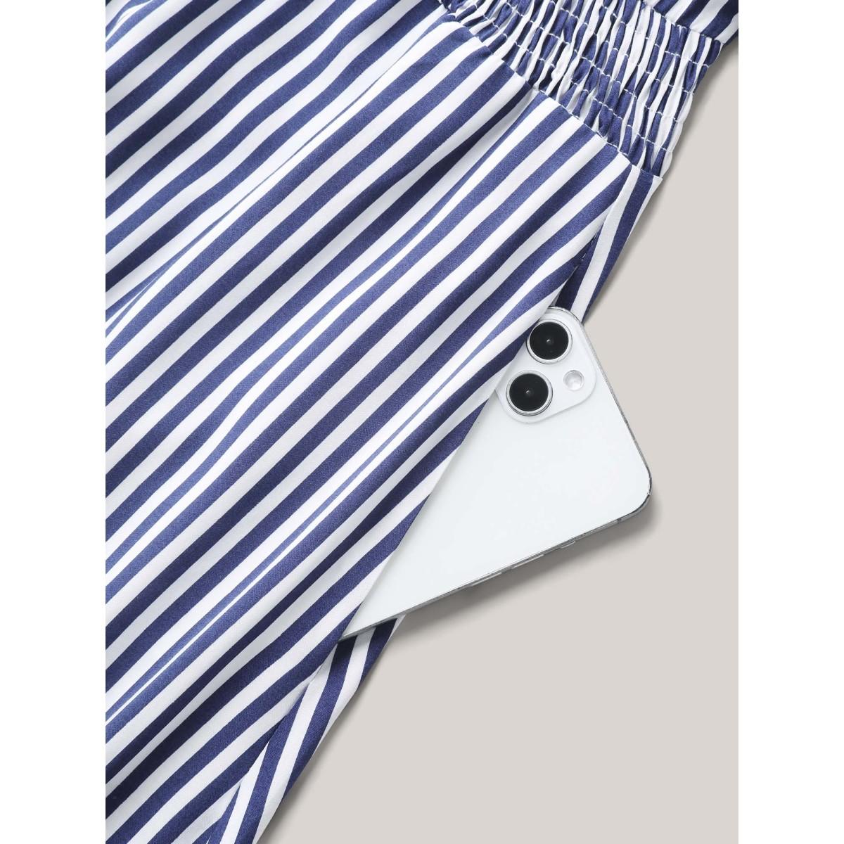 Plus Size Stripes Cinched-Waist Floral Hem Maxi Dress DarkBlue Women Resort V-neck Sleeveless Curvy BloomChic 28/5X Product Image