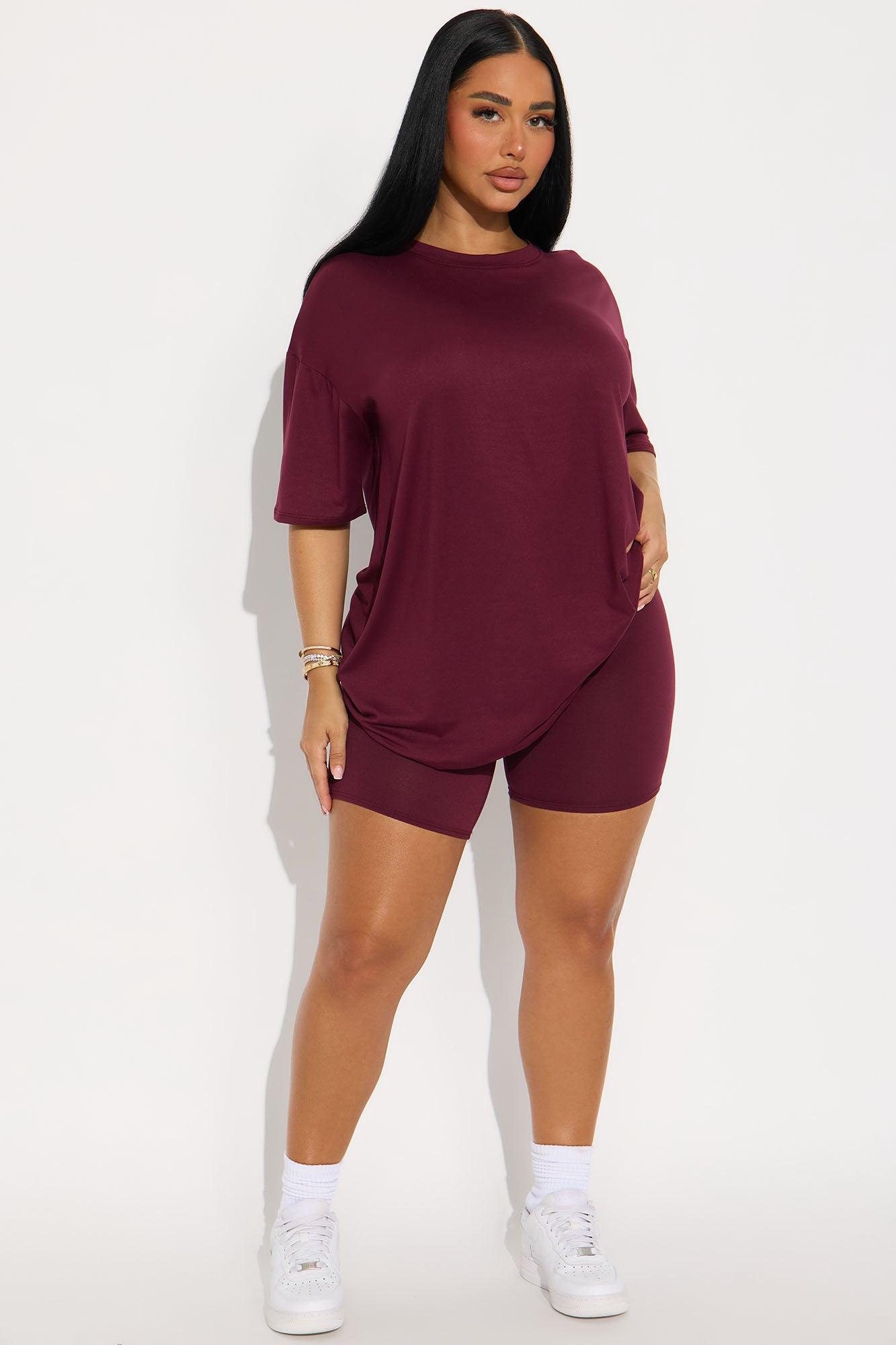 Weekend Vibes Short Set - Burgundy Product Image