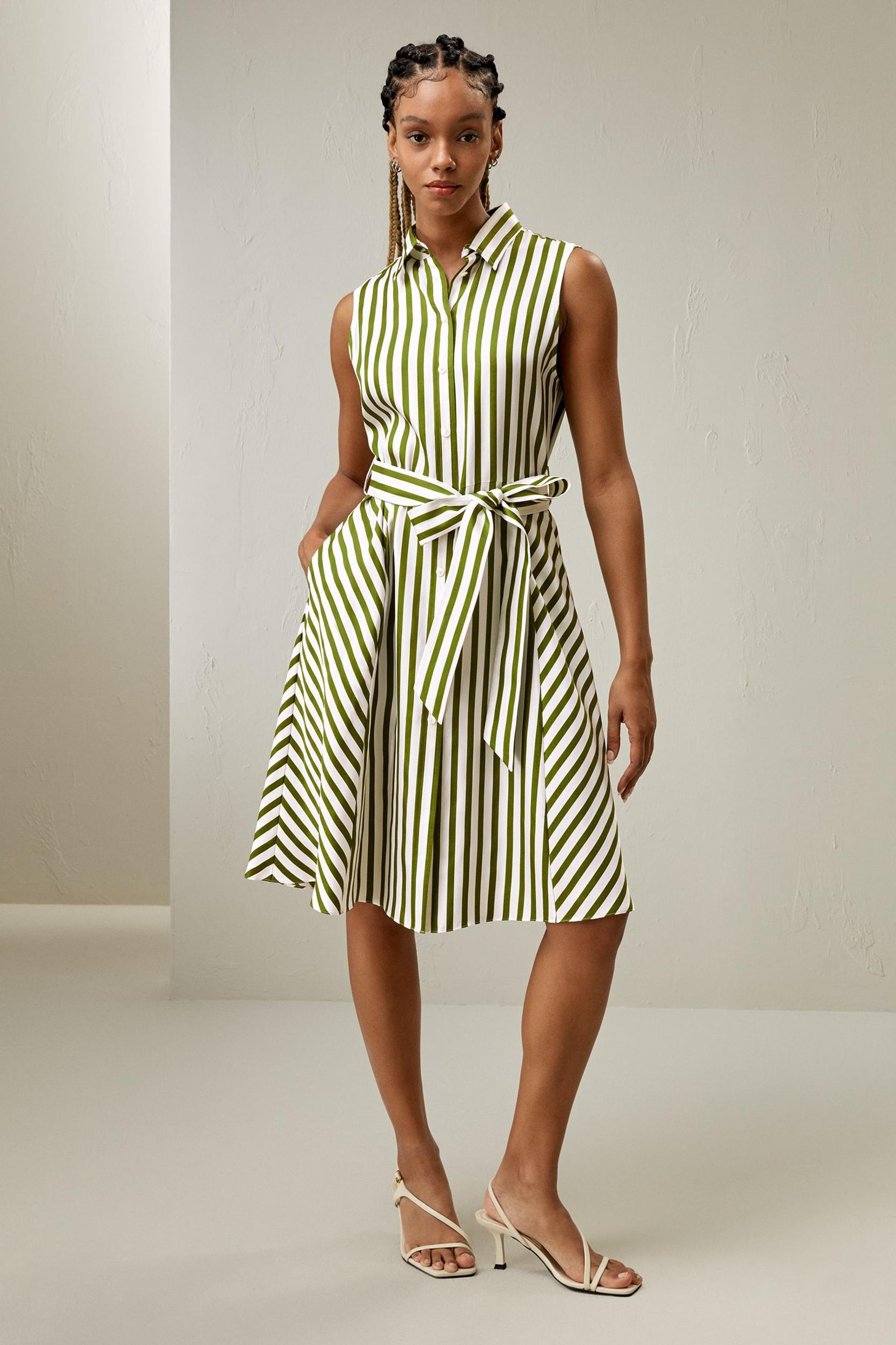 Silk Striped Sleeveless Dress Product Image