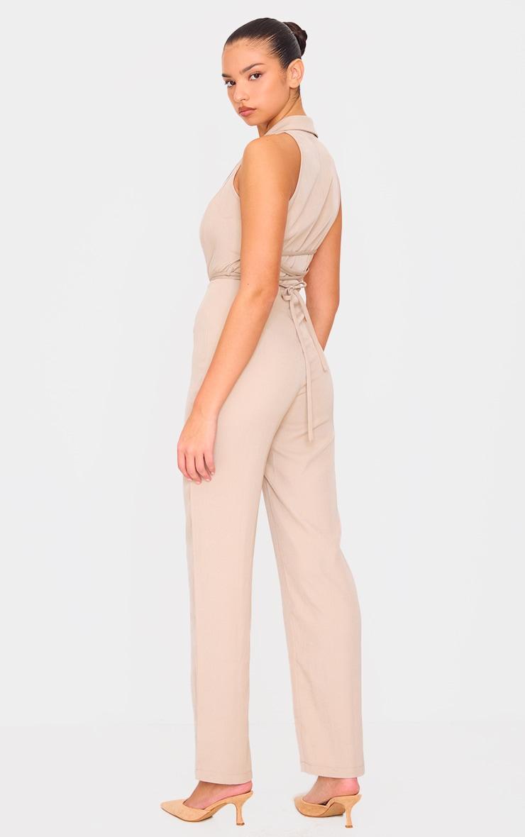 Stone Tailored Woven Vest Lace Up Detail Jumpsuit Product Image