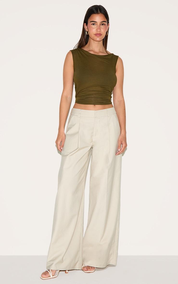  Olive Sheer Soft Touch Cowl Neck Long Vest Top Product Image