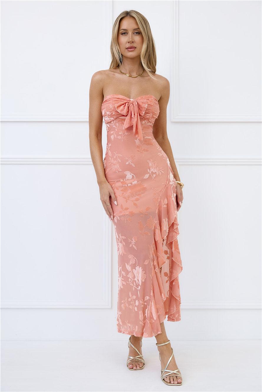 Pretty Moods Only Strapless Maxi Dress Peach Product Image