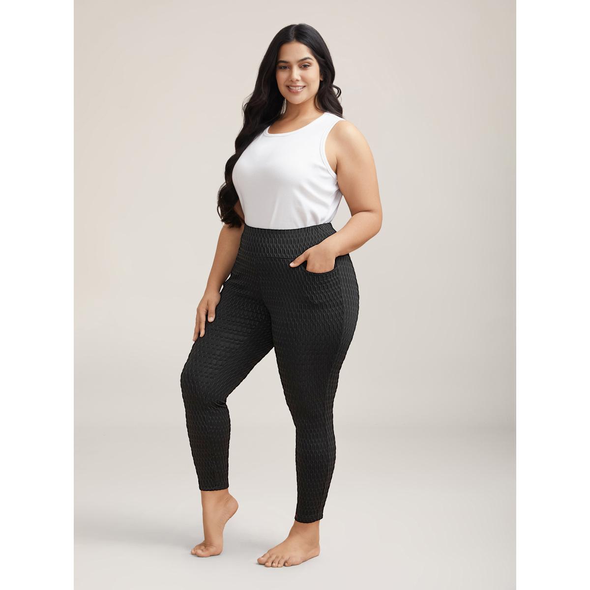Plus Size Textured Wide waist Super Stretch Leggings Women Black Leisure High stretch Skinny Mid Rise Casual Leggings BloomChic 30/6X Product Image