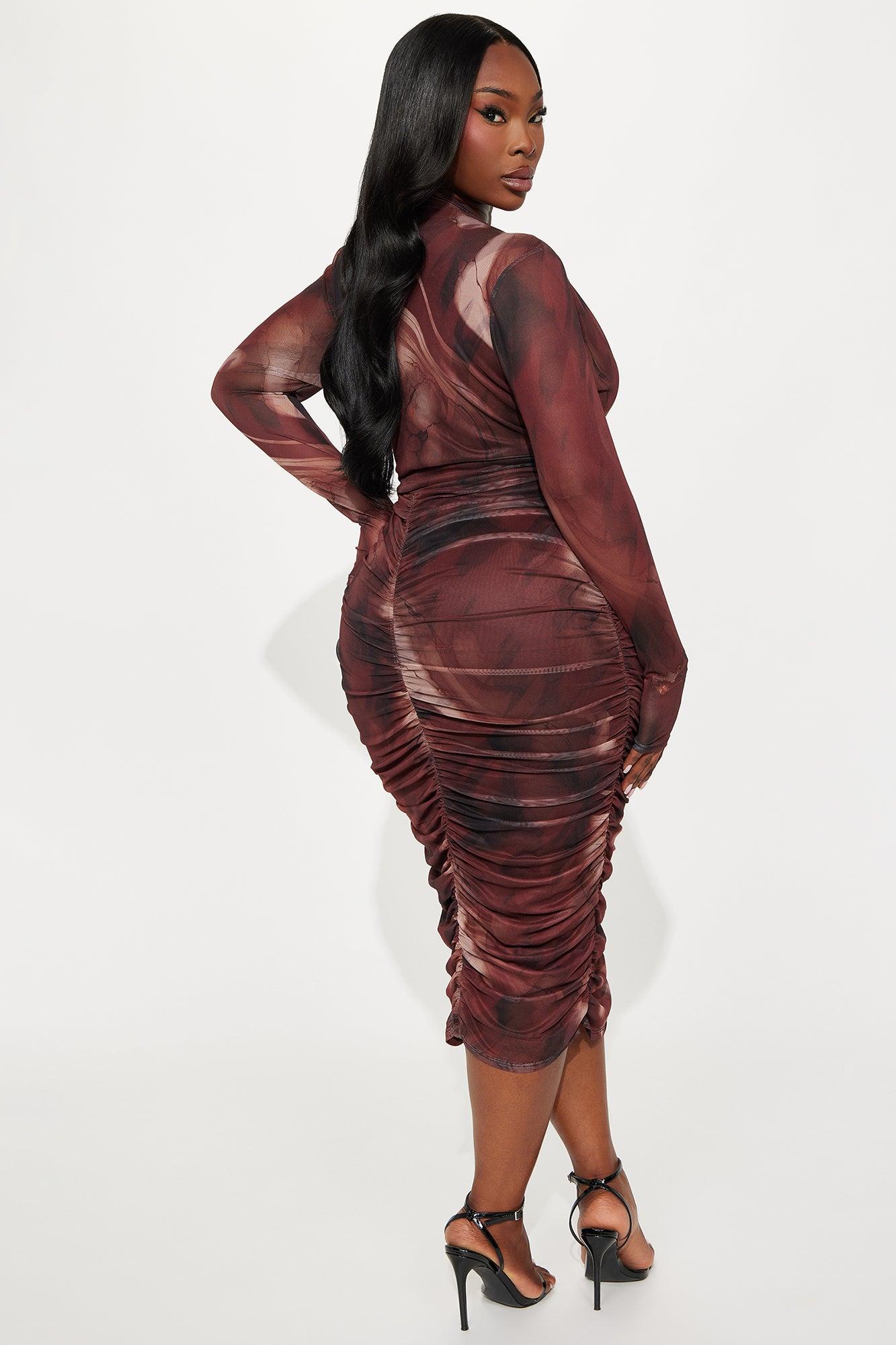 Sweet Tease Mesh Midi Dress - Brown/combo Female Product Image