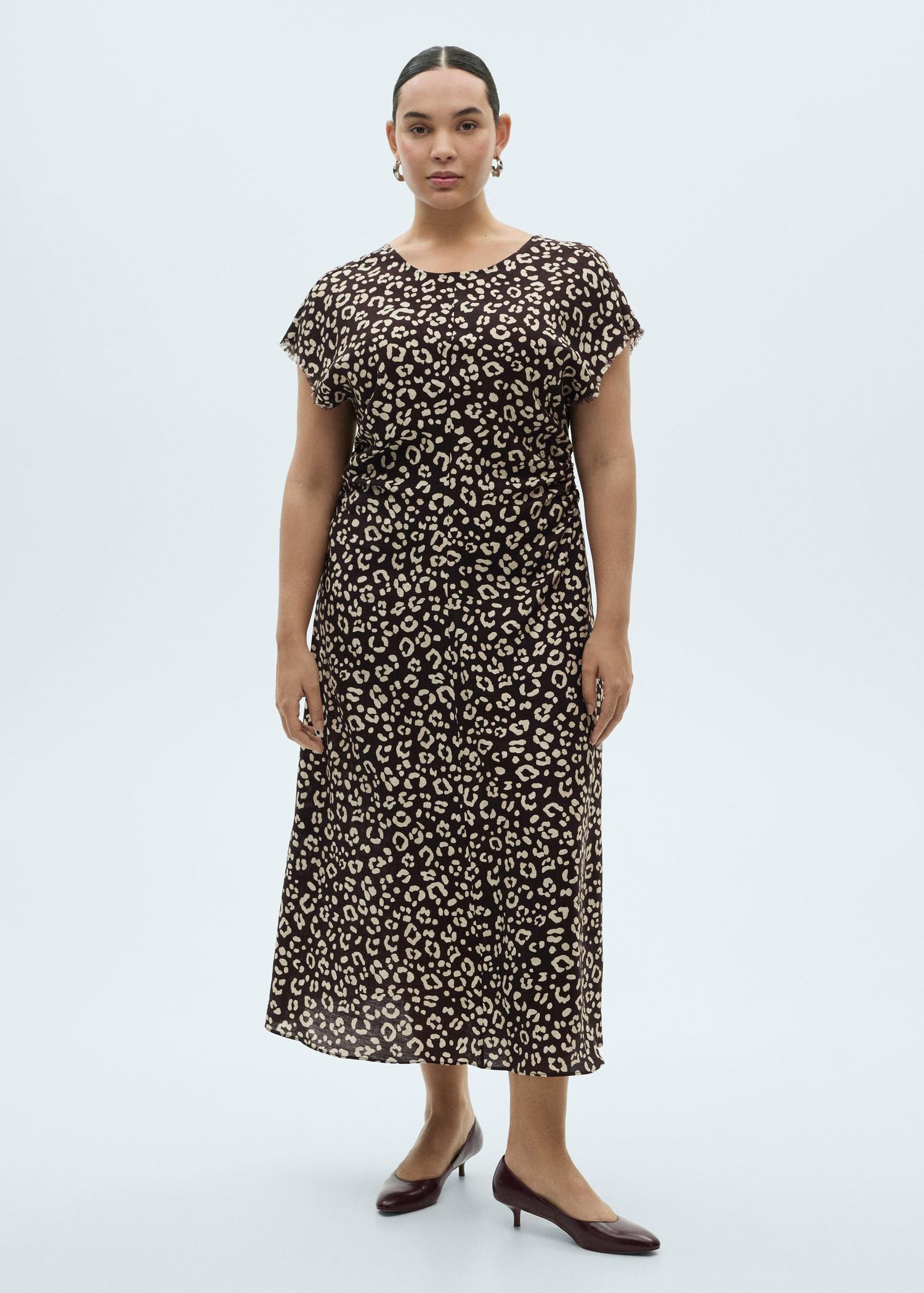 Leopard-print dress with frayed ends - Women | MANGO USA Product Image