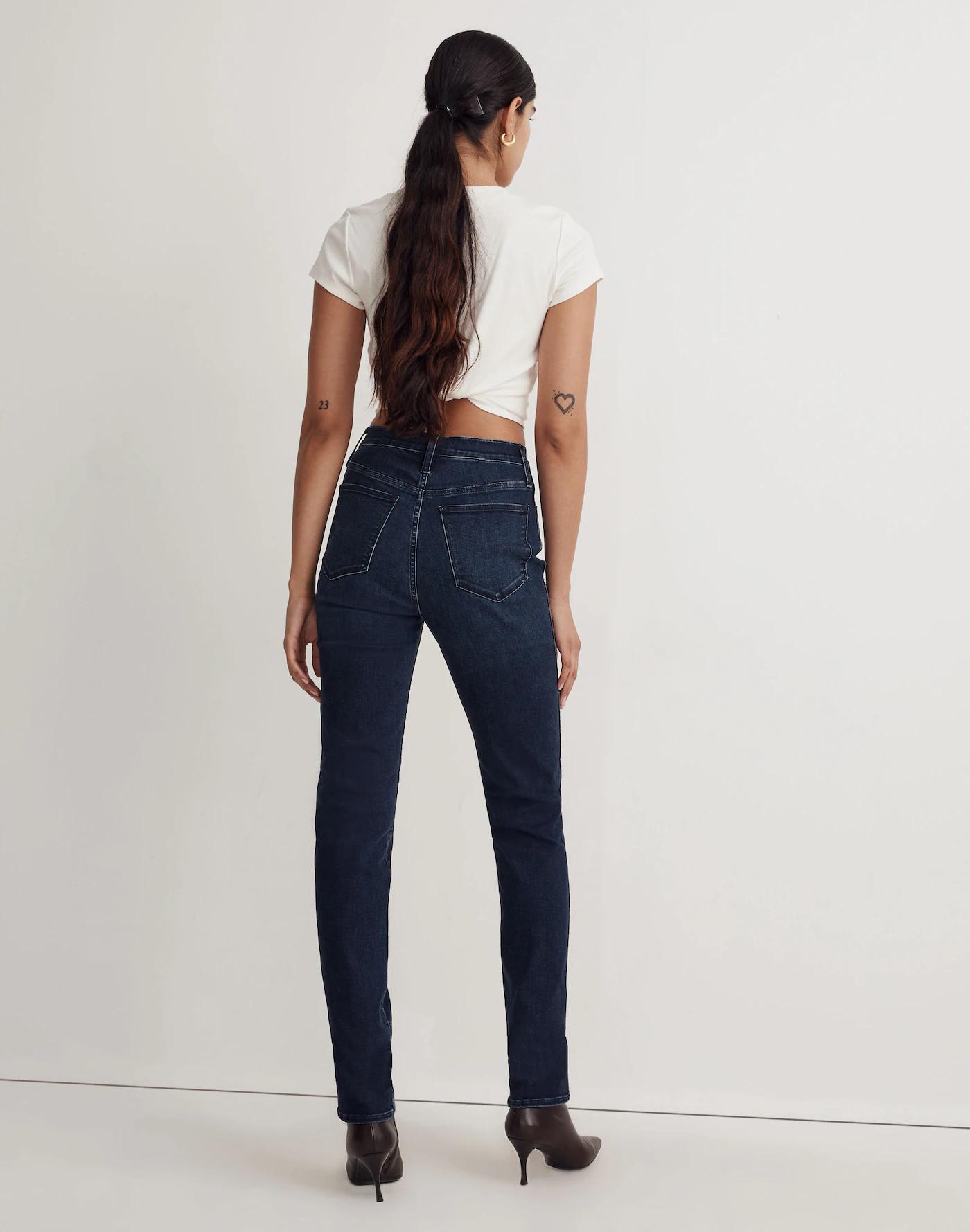 High-Rise Slim Straight Jeans in Larchley Wash: TENCEL™ Denim Edition Product Image