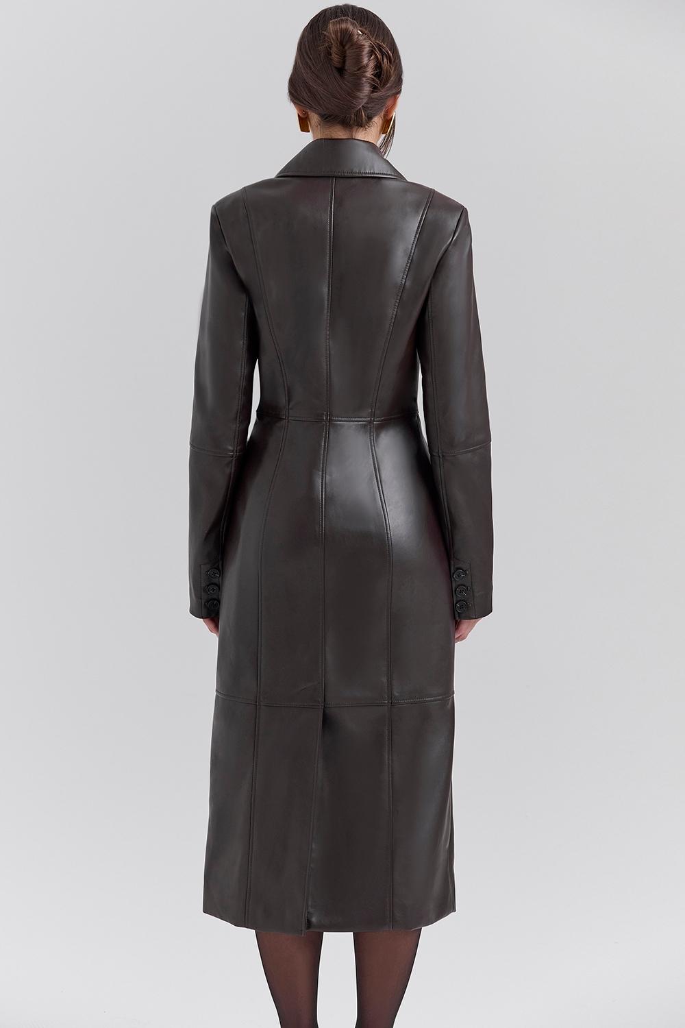 Marcel  brown faux fur trimmed vegan leather coat - sale Product Image