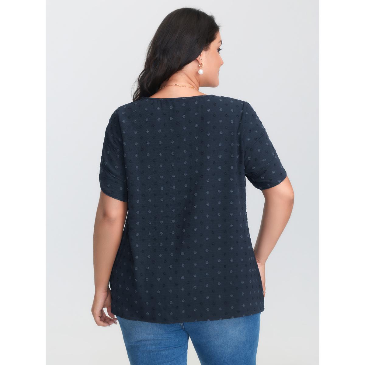 Plus Size Indigo Textured Color Contrast Petal Sleeve Blouse Women Timeless Short sleeve Round Neck Elegant Blouses BloomChic 14-16/1X Product Image