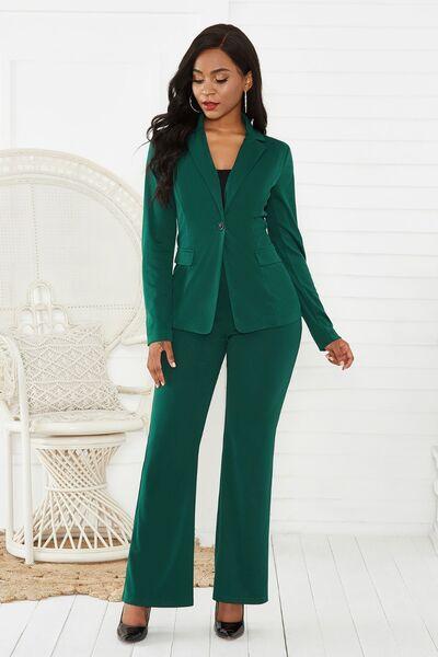 Lapel Collar Long Sleeve Blazer and Pants Set Product Image