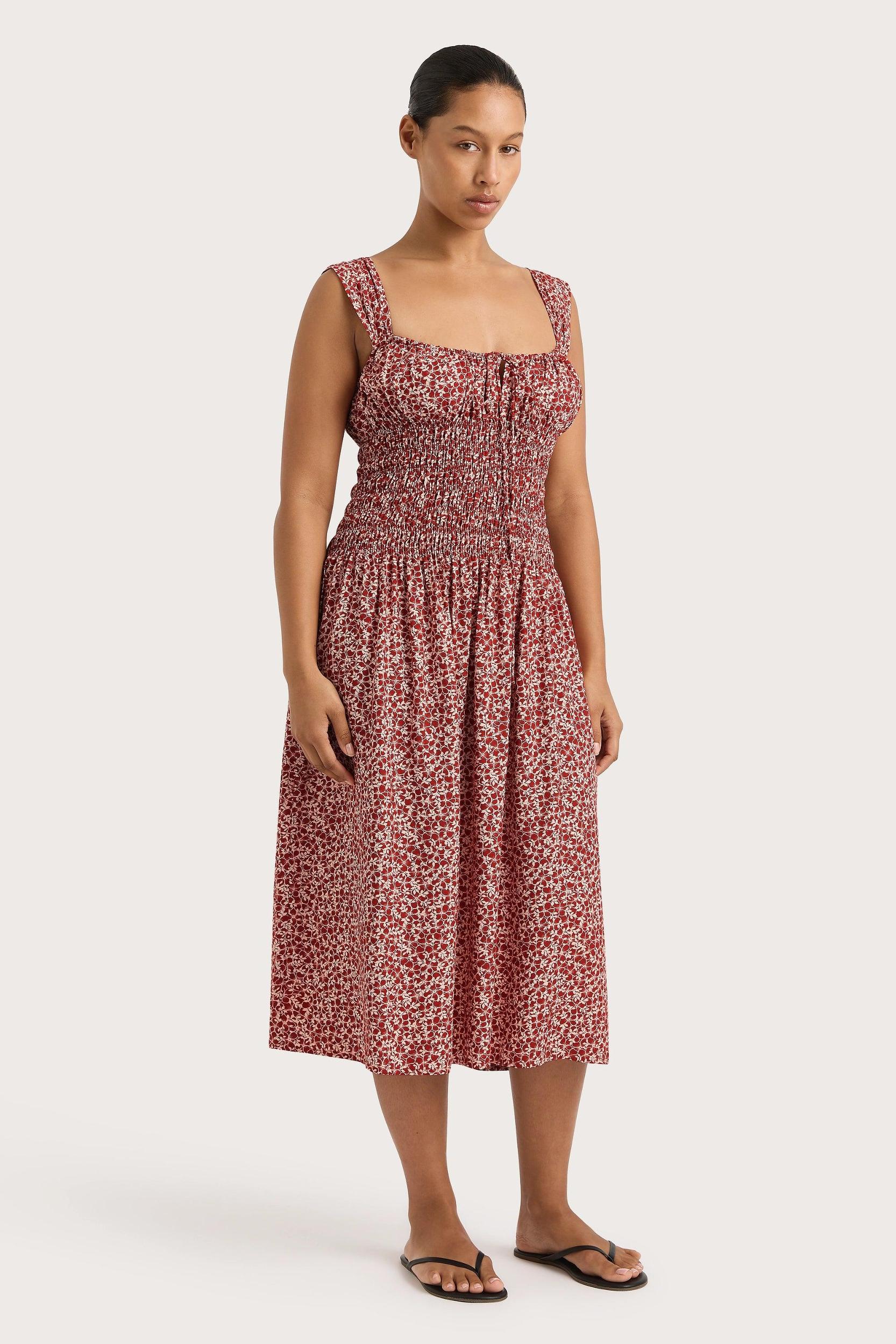 Yerres Midi Dress Peony Stamp Garnet - Final Sale Product Image