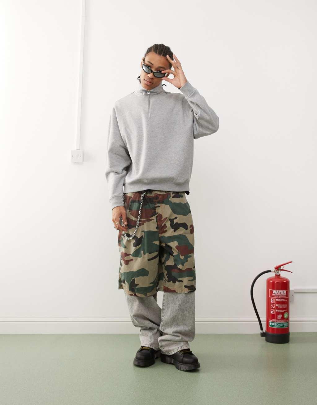 Weekday oversized heavyweight jersey half zip sweatshirt in gray Product Image