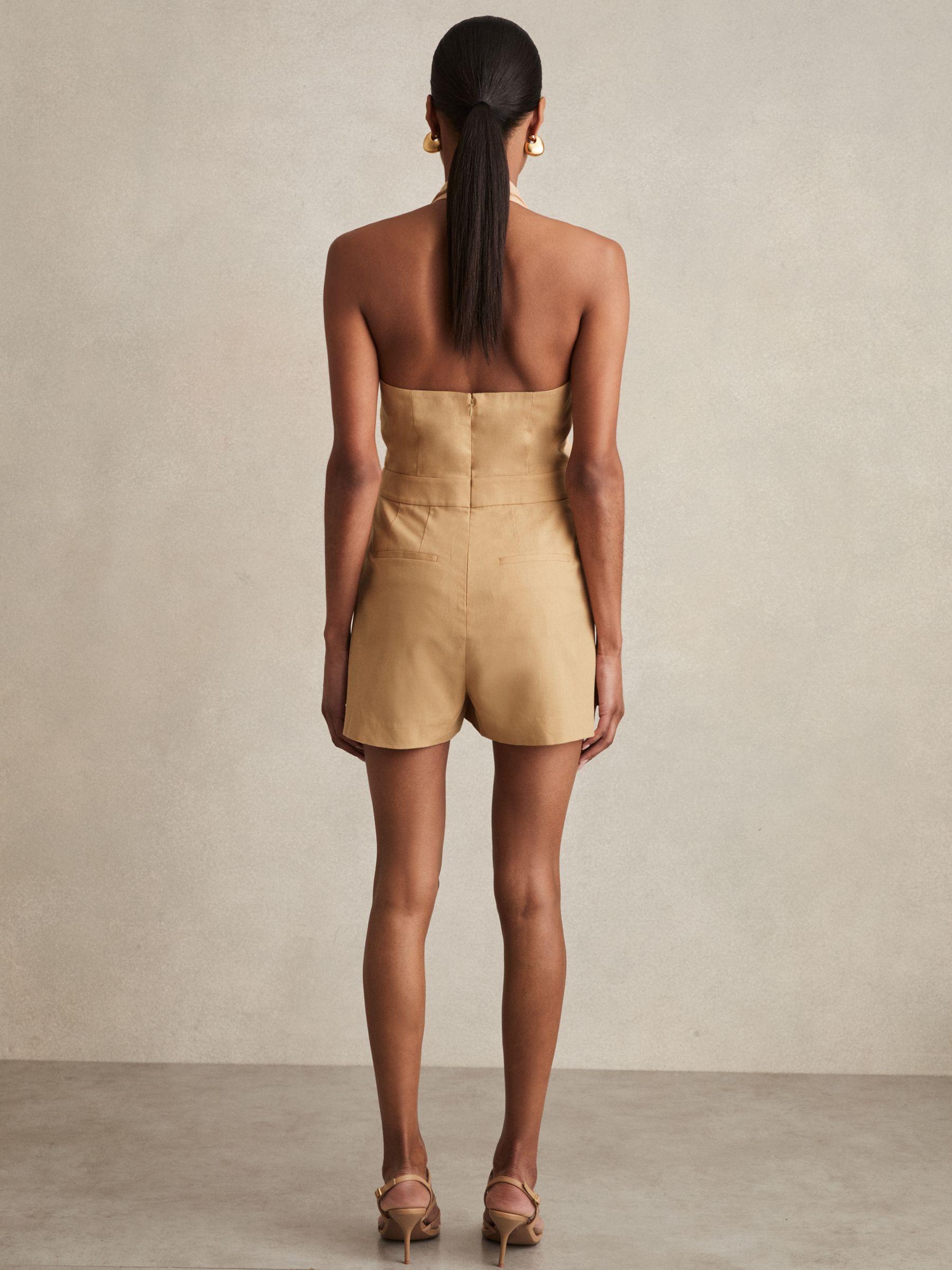 Lyocell Cotton Halter Skort Playsuit in Camel Product Image