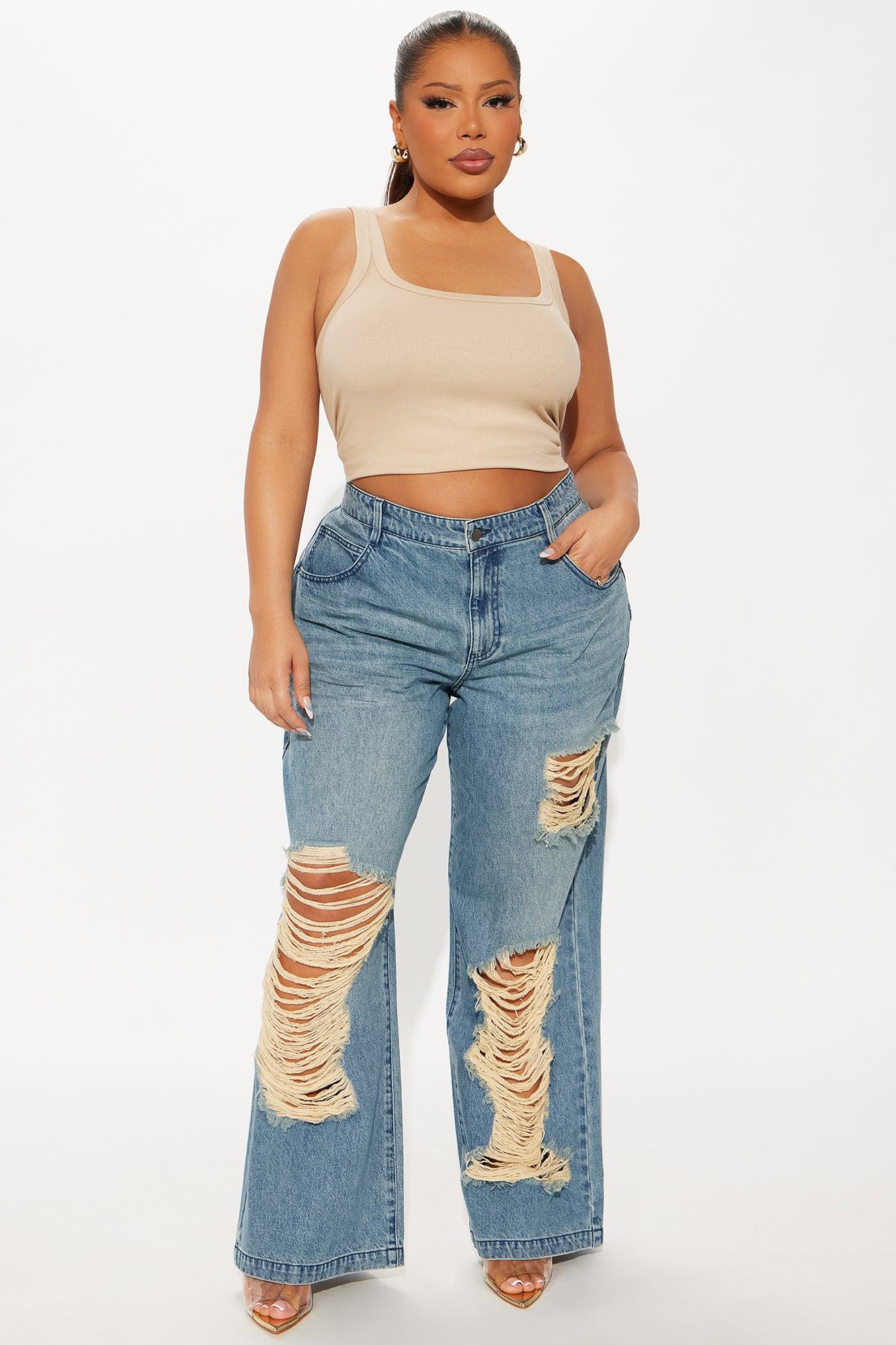Cleo Ripped Wide Leg Jeans - Vintage Wash Female Product Image