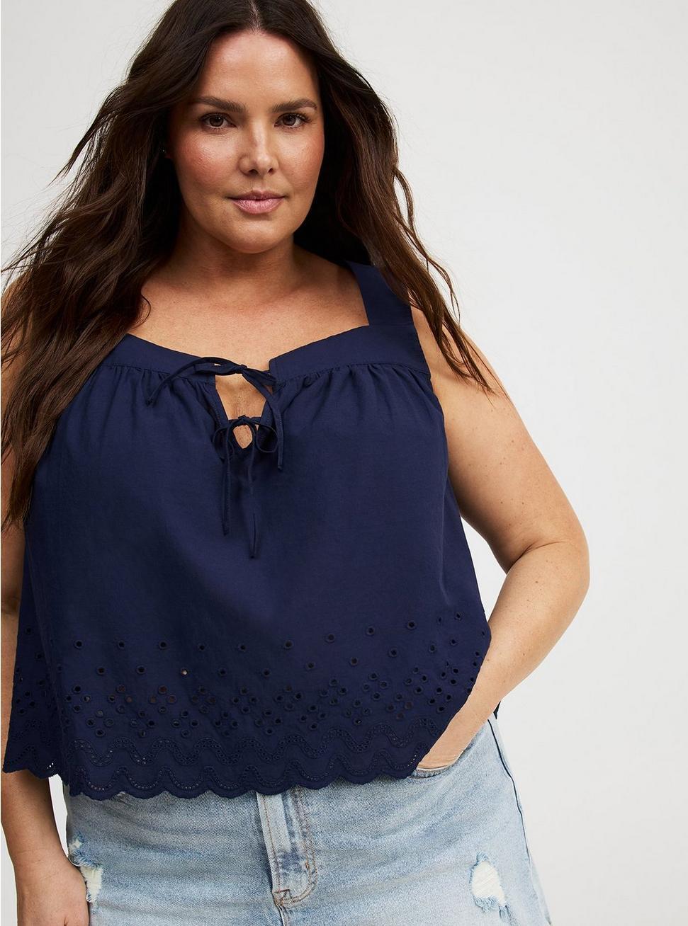 Eyelet Trim Front Crop Top Product Image