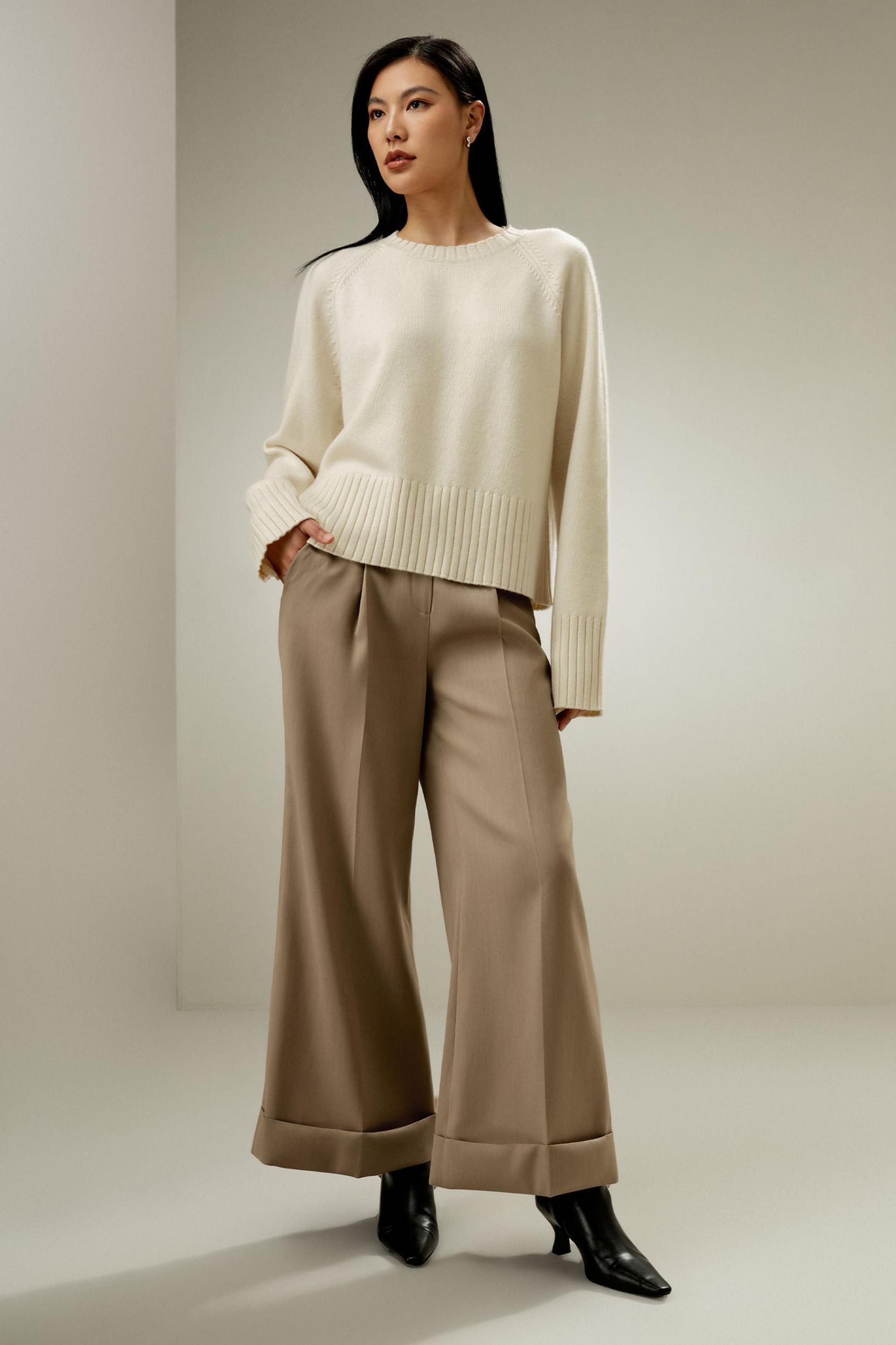 LILYSILK Cashmere Sweater Crew Neck - for Women - White Wool Cashmere - Elegant Mid-Rise Style Sweater S Product Image