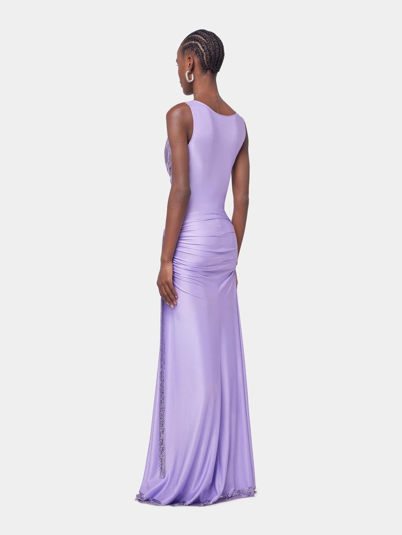 LAVENDER LONG DRESS IN MESH AND JERSEY Product Image
