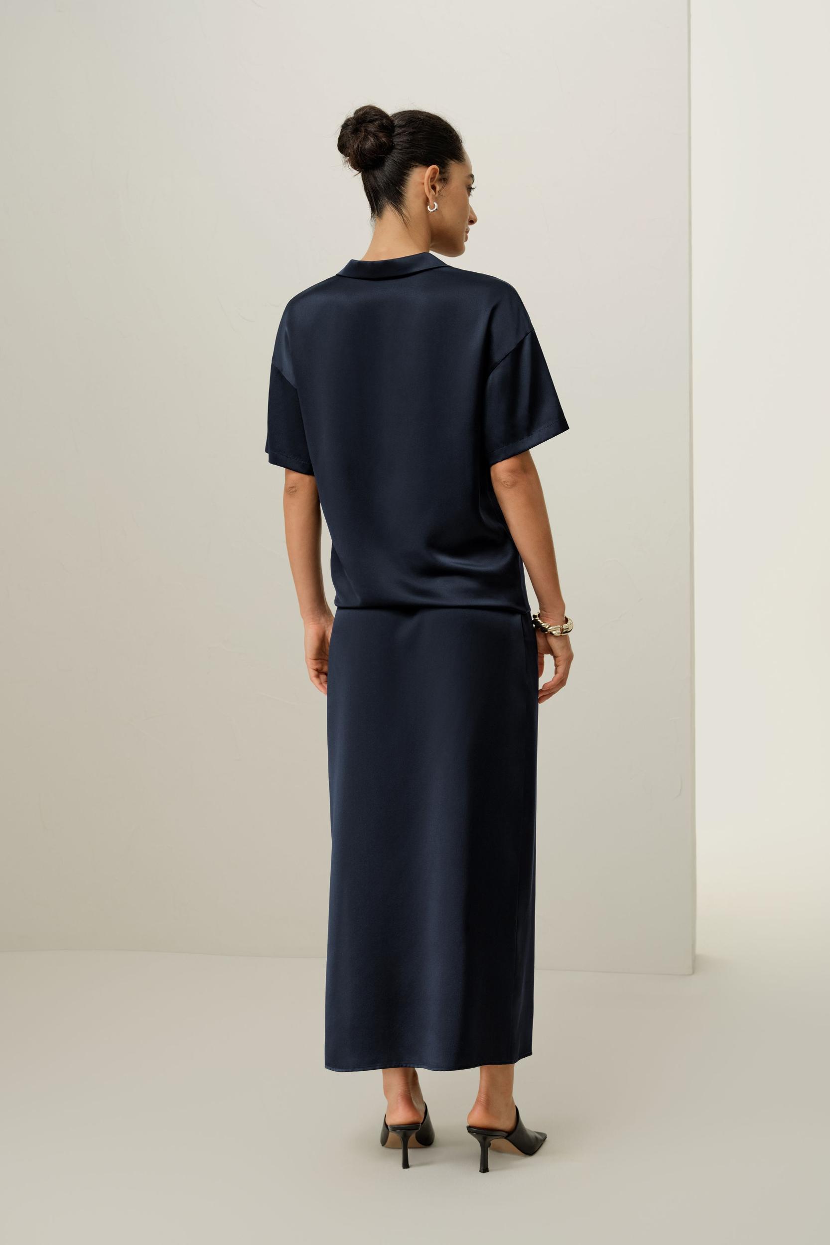 Washable Silk Charmeuse Polo Top Product Image