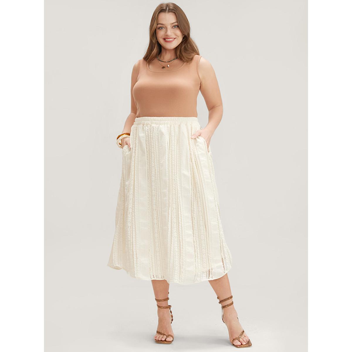 Plus Size Solid Textured Pocket Plisse Skirt Women Apricot Vacation Ruffles Low stretch Pocket Dailywear Skirts BloomChic 22-24/3X Product Image