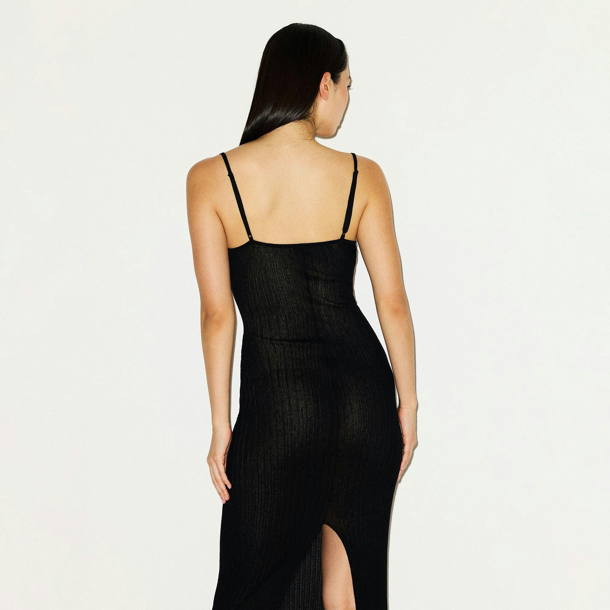 SHEER KNIT LONG CAMI DRESS | ONYX Product Image