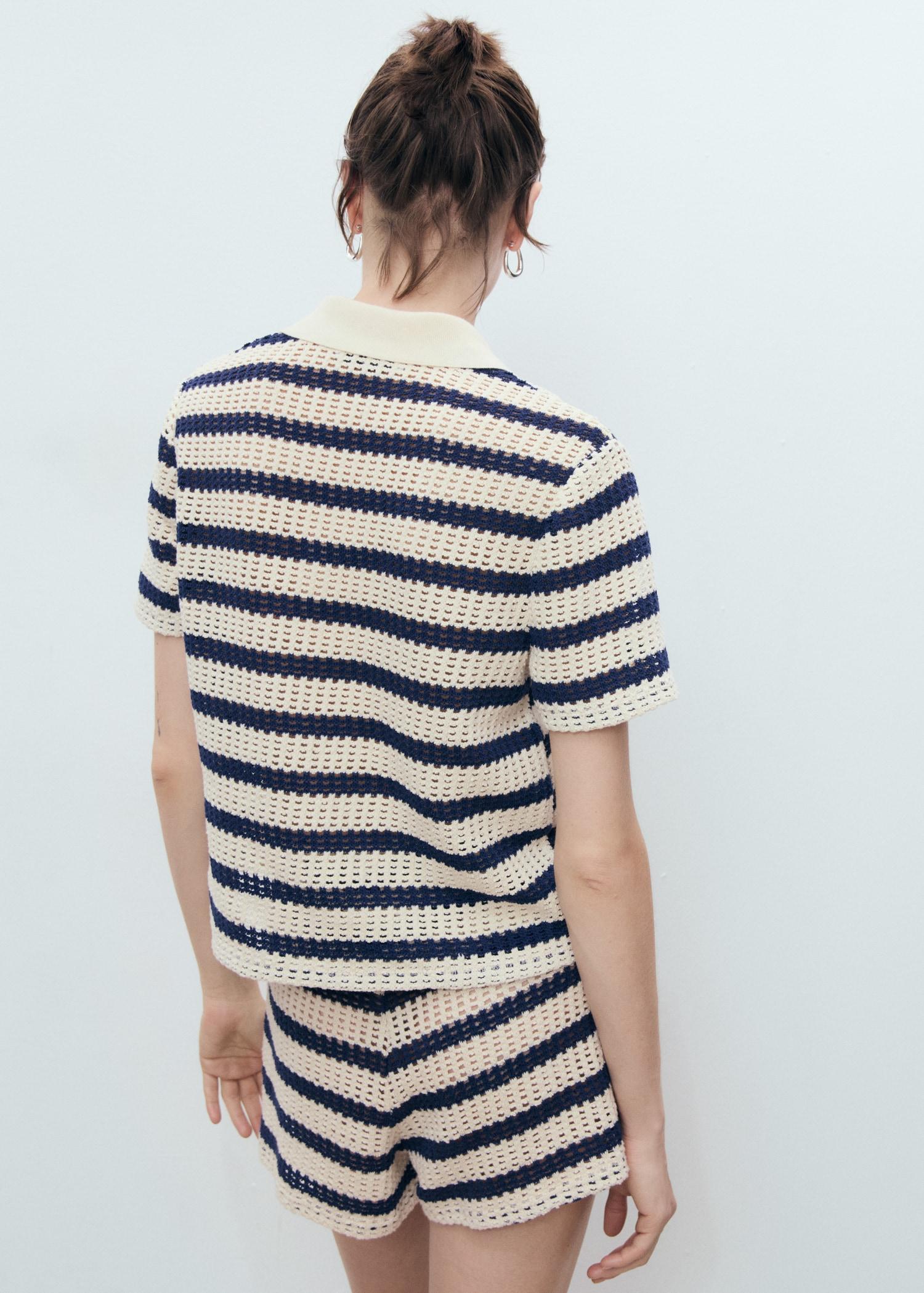 Short-sleeved striped cardigan - Women | MANGO USA Product Image