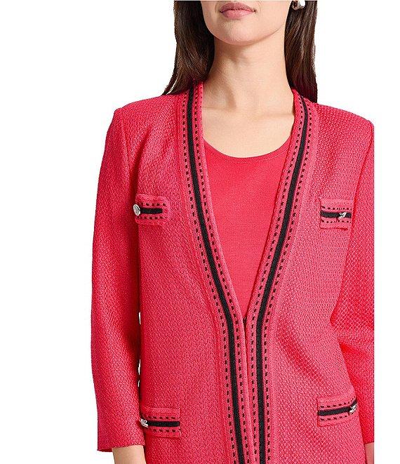 Ming Wang Contrast Trim Knit V-Neck Bracelet Sleeve Jacket Product Image