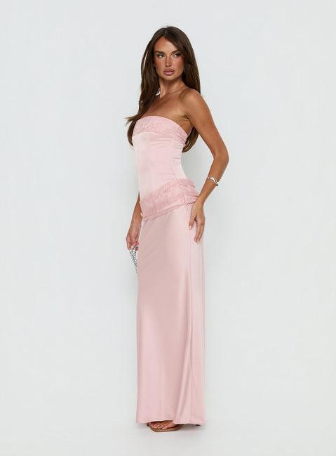 Sura Strapless Lace Detail Maxi Dress Pink Product Image