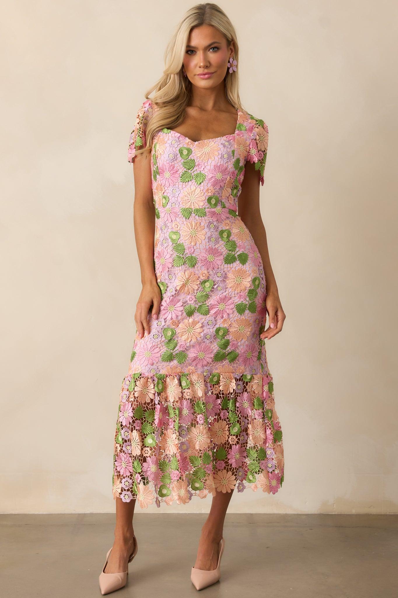 My Debut Lavender Embroidered Floral Midi Dress Product Image