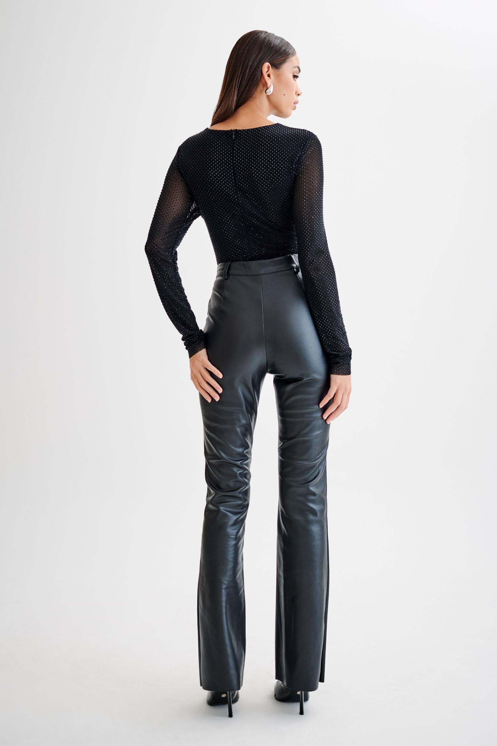 Selma Long Sleeve Diamante Bodysuit - Black/Black Product Image