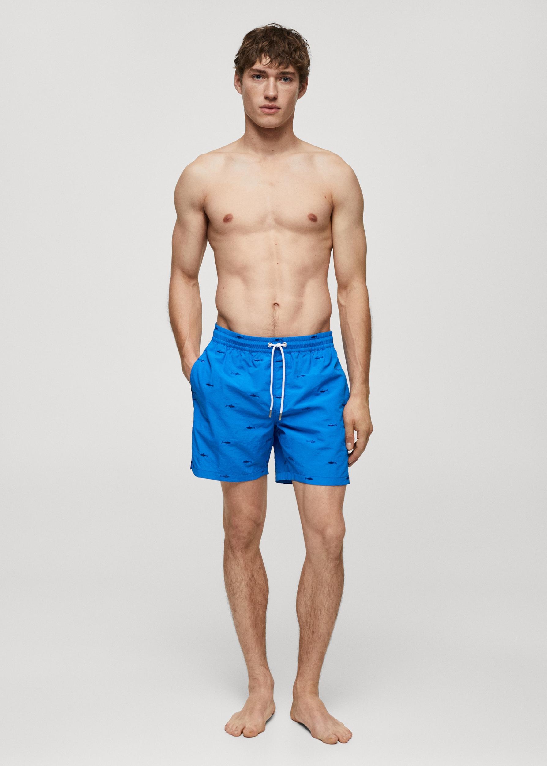 Lace fish-embroidered swimsuit - Men | MANGO USA Product Image