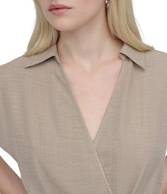 DKNY by Donna Karan V-Neck Collar Cap Sleeve Belted Midi Sheath Dress Product Image