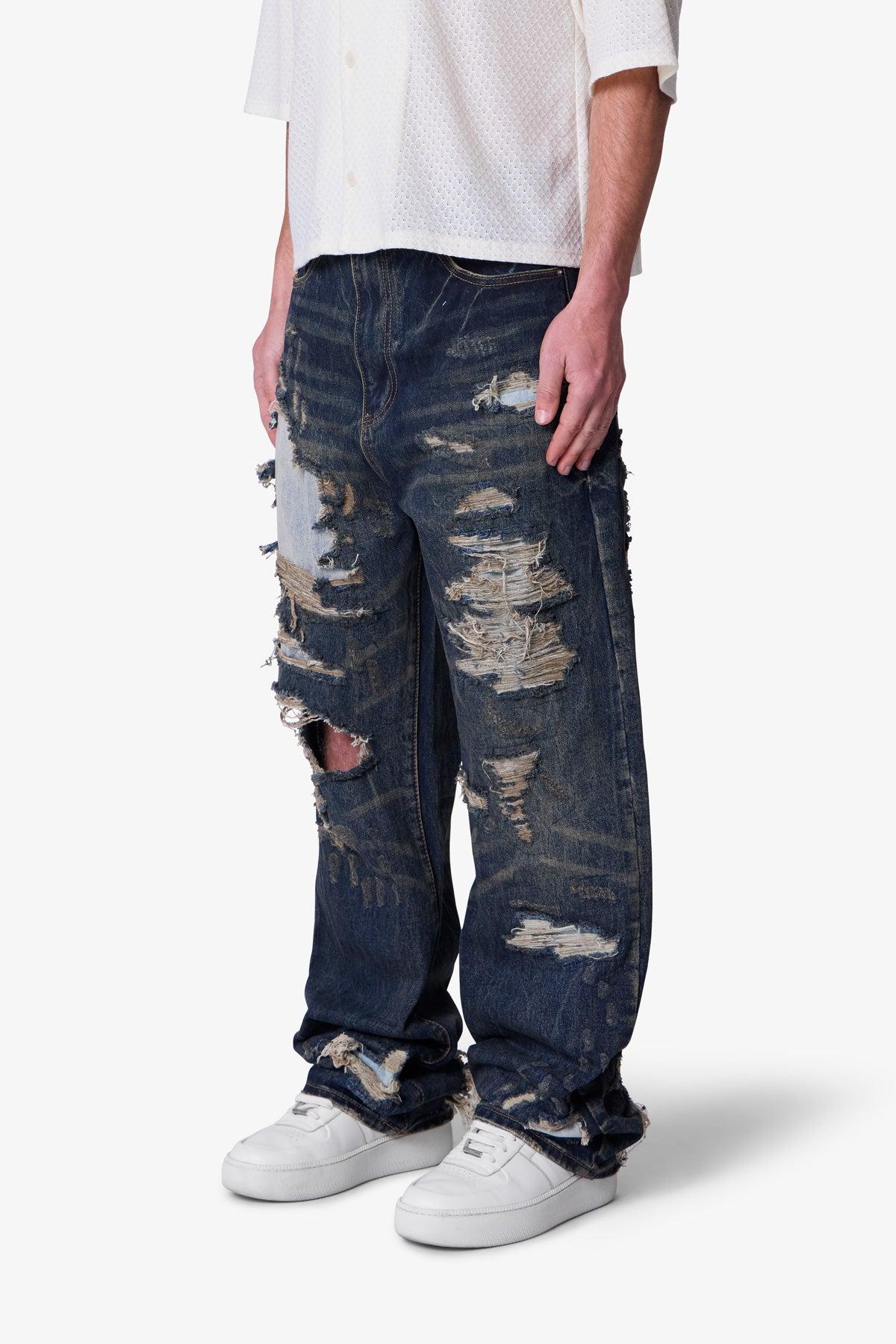 Ultra Baggy Gashed Denim - Blue Product Image