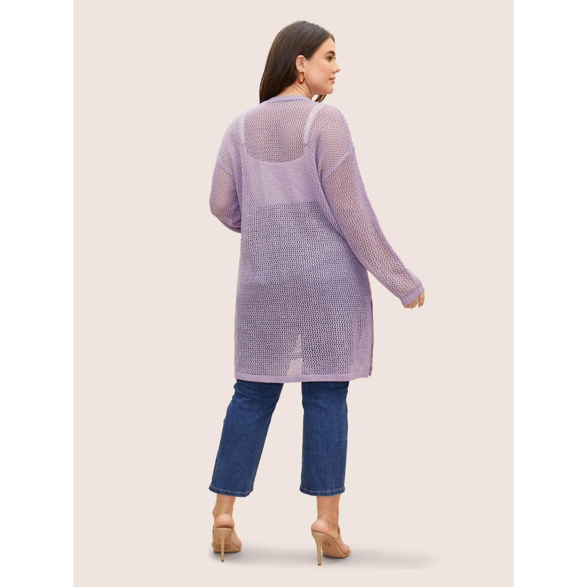 Plus Size Solid Stereo Flower Design Cut Out Cover Up Women's Swimwear Lavender Beach Loose Texture Curve Swim Cover Ups BloomChic 22-24/3X Product Image