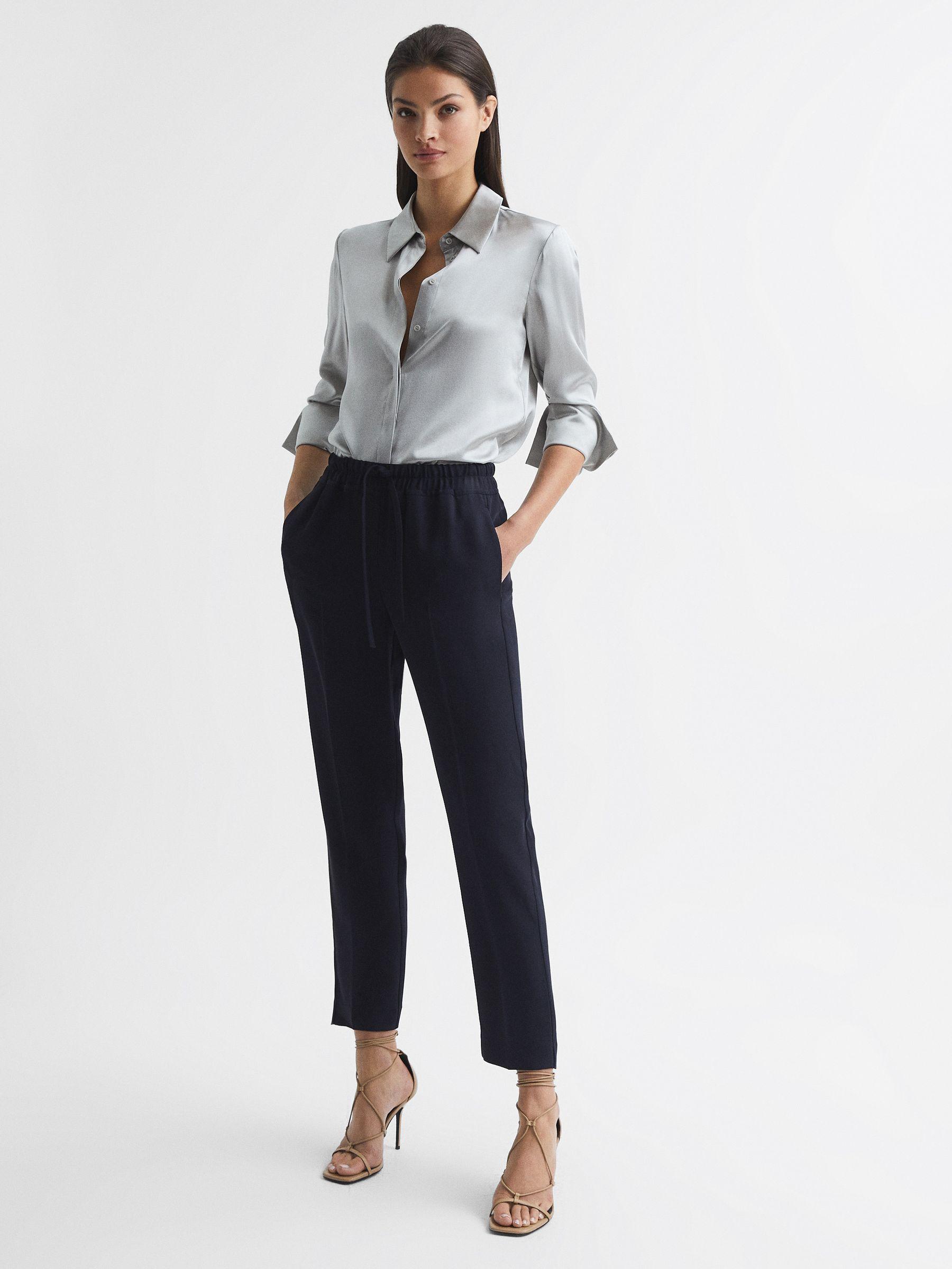 Petite Tapered Pull On Trousers in Navy Product Image