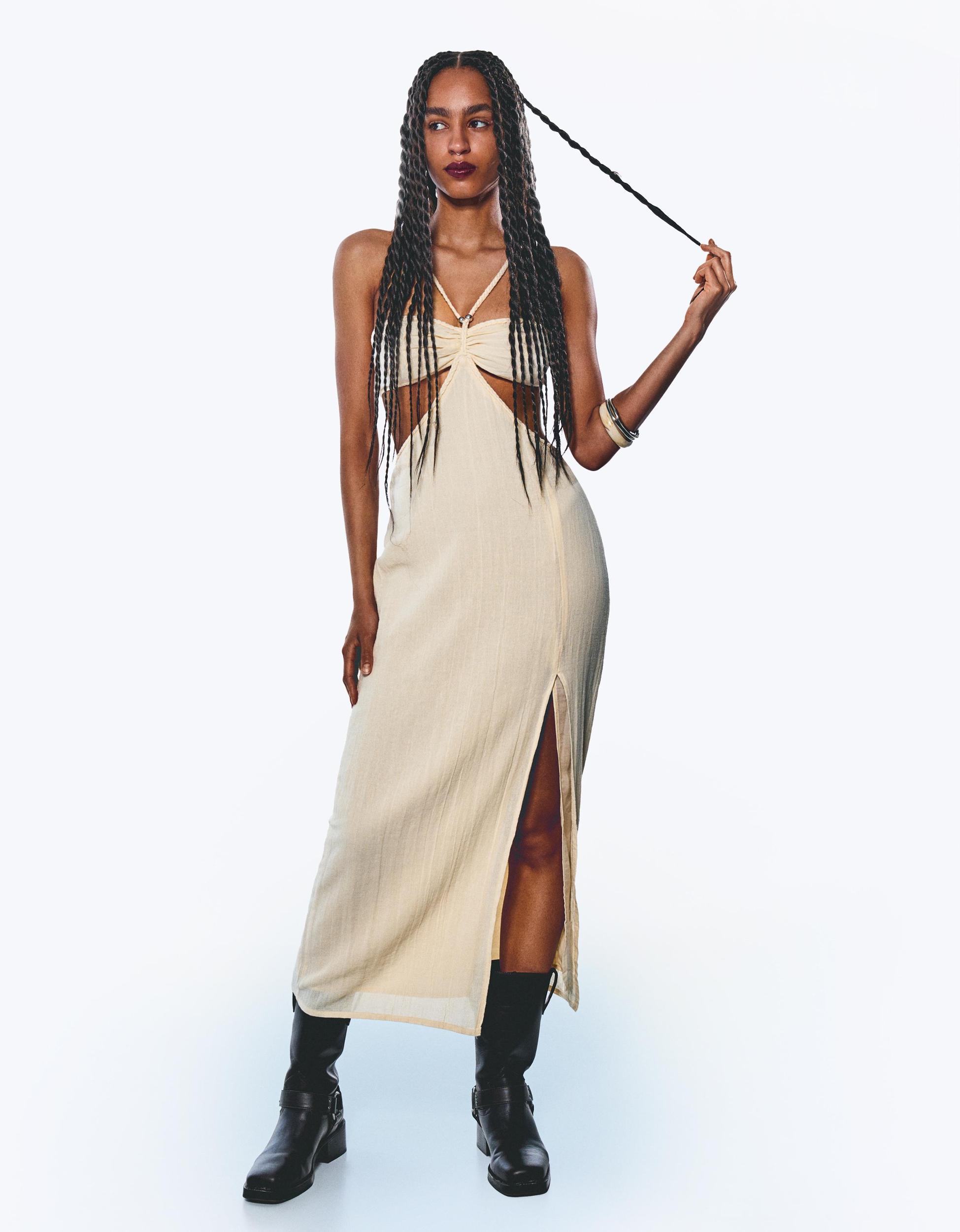 Cut-out rustic midi dress Product Image