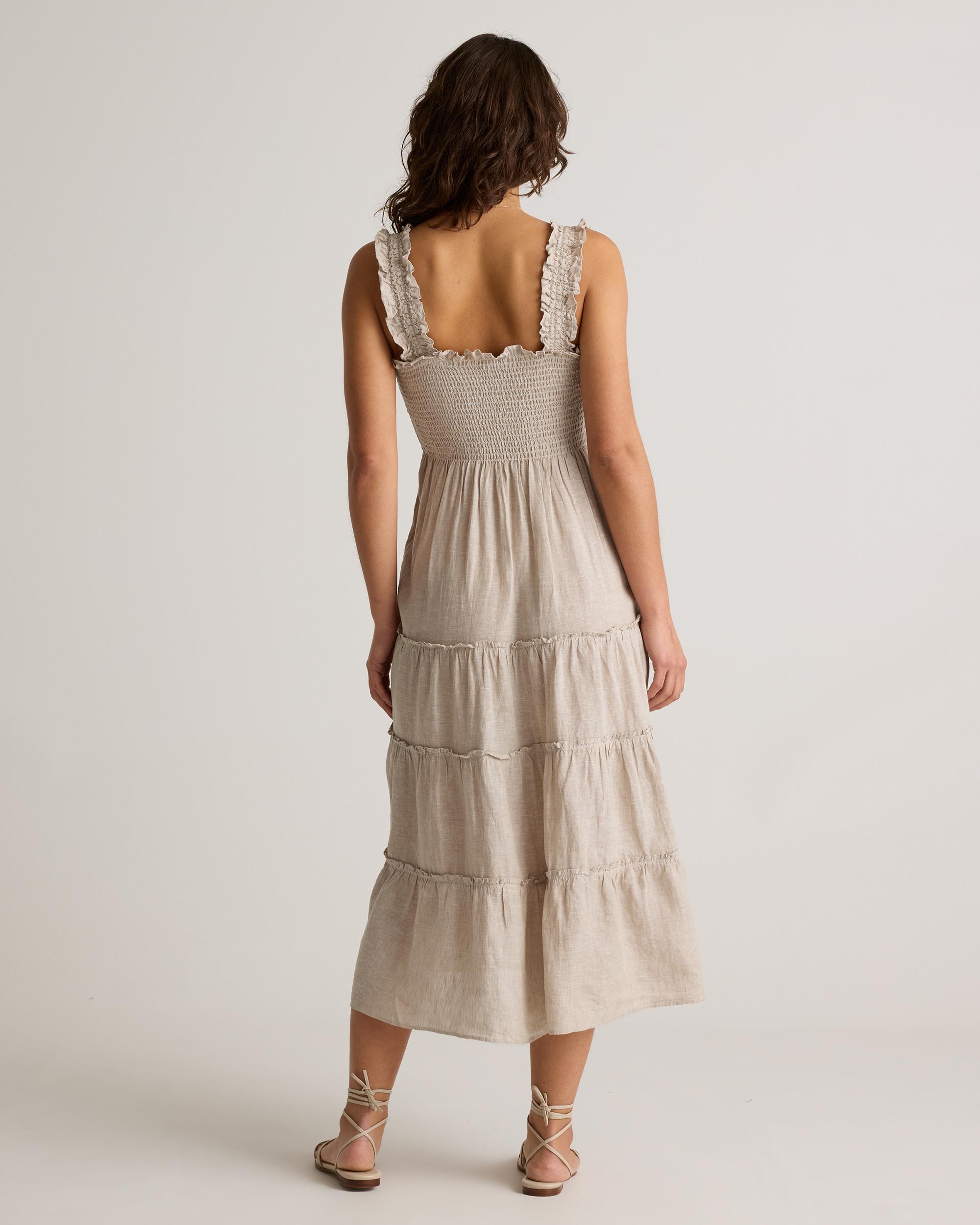 Quince | Women's 100% European Linen Smocked Midi Dress Product Image
