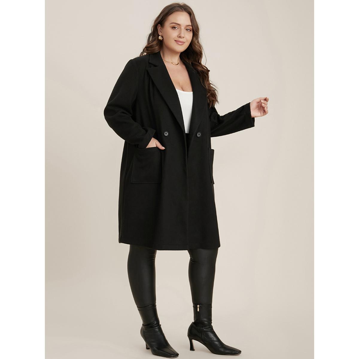 Plus Size Solid Pocket Double Breasted Suit Collar Coat Without Belt Women Black Casual Double-Breasted Ladies Dailywear Winter Coats BloomChic 12/L Product Image
